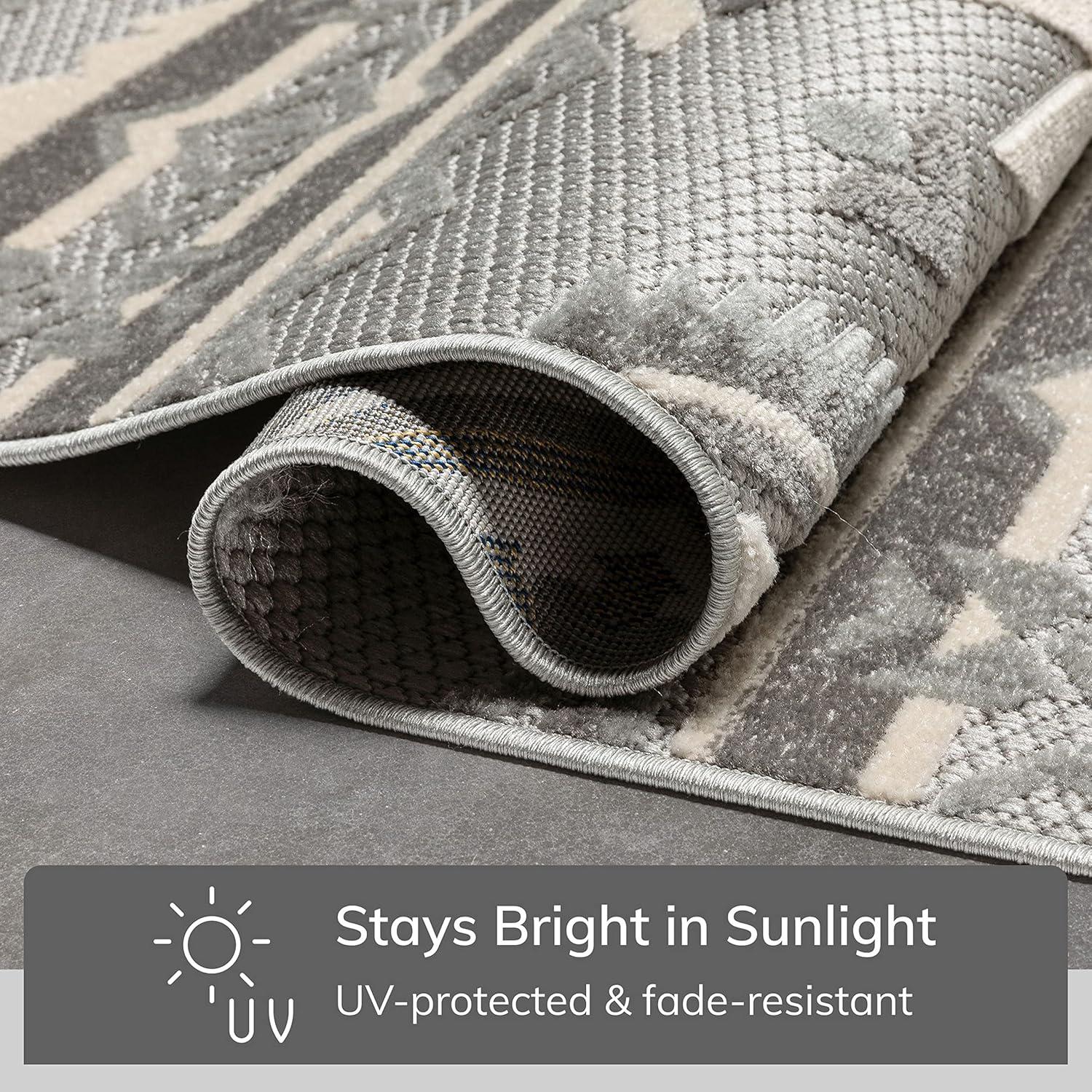 Ebern Designs Dickenson Mamba Geometric Grey Indoor/Outdoor Hi-Lo Area Rug