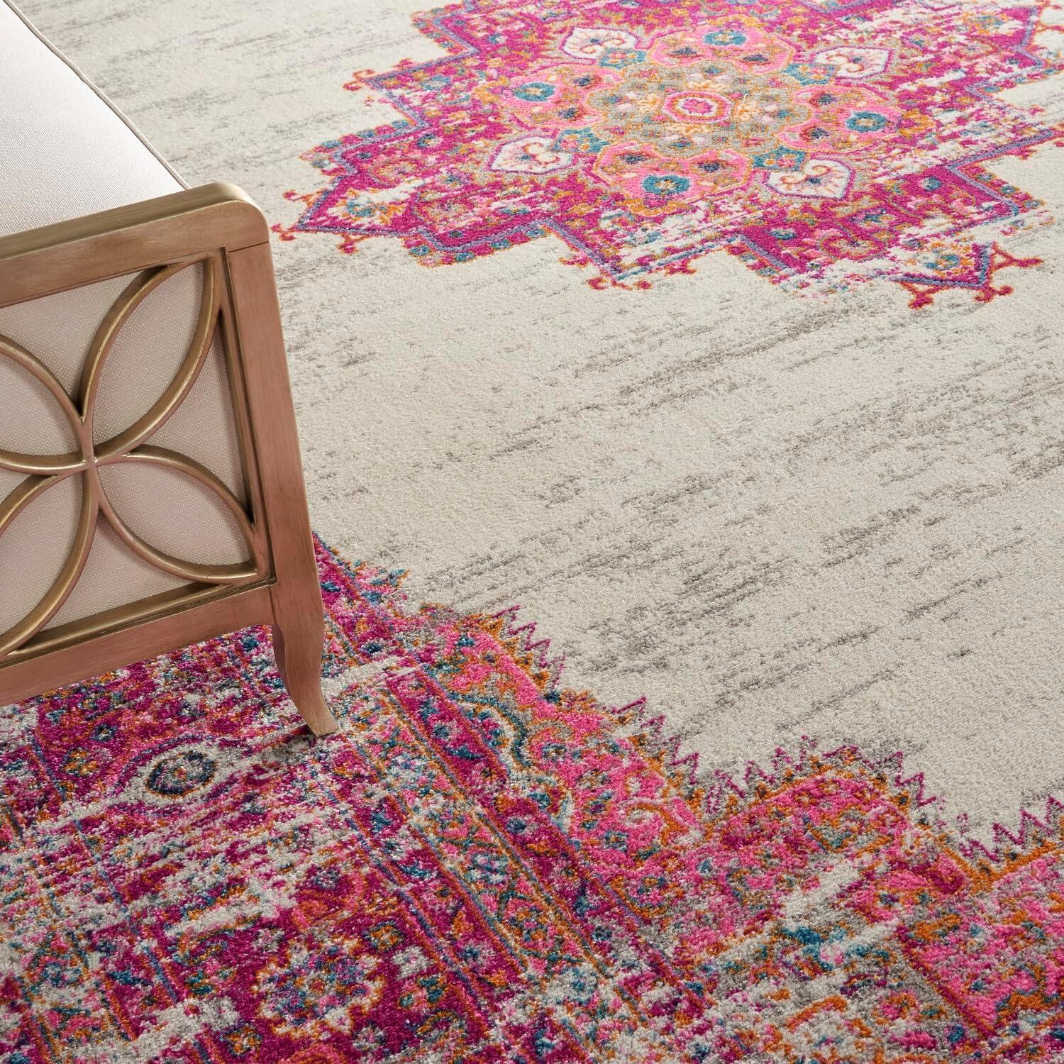 Nourison Passion Medallion Bohemian Indoor Rug Ivory/Fuchsia 12' x 15'