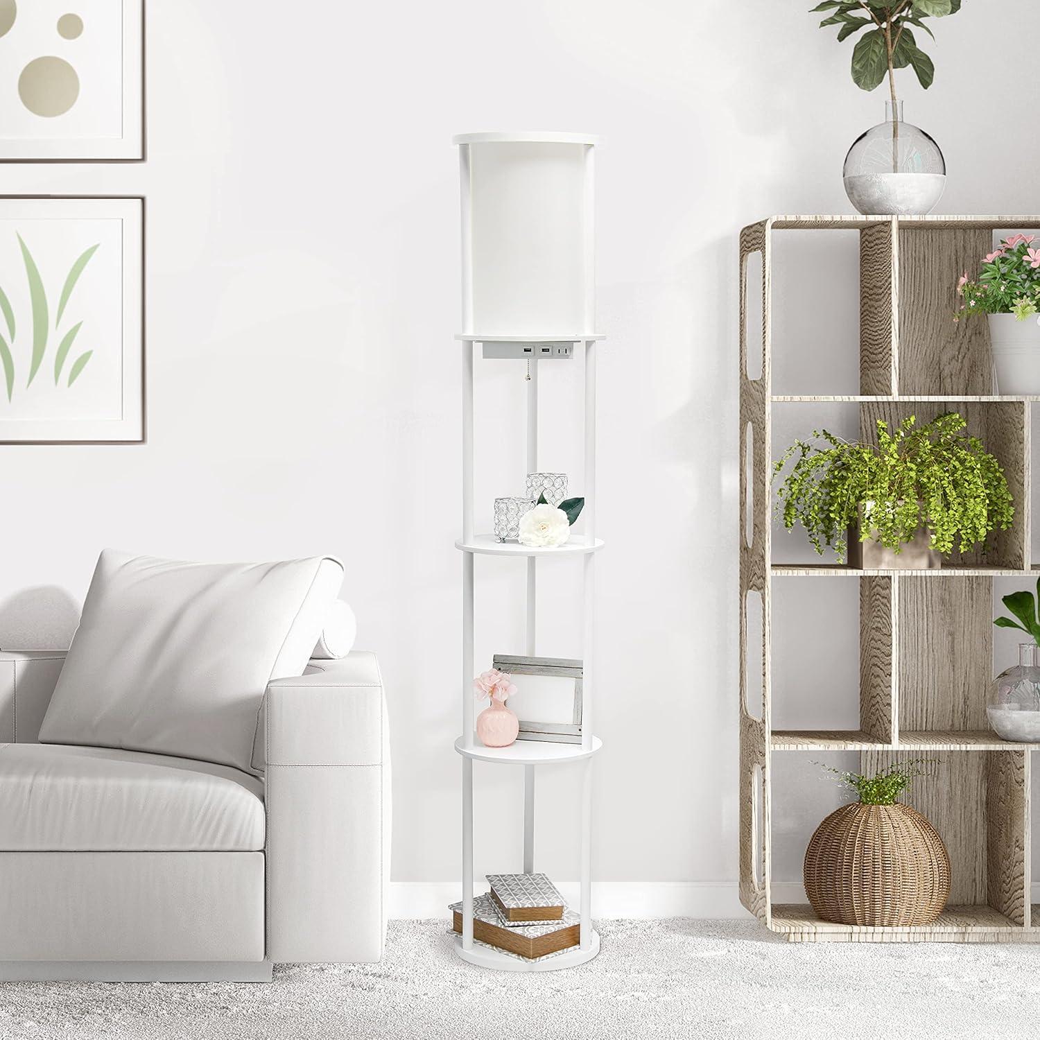 62.5" Round Modern Shelf Etagere Organizer Storage Floor Lamp with 2 USB Charging Ports and 1 Charging Outlet - Simple Designs