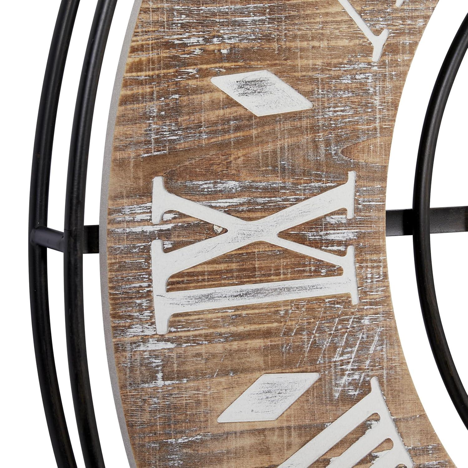 DecMode 34" Brown Metal Floral Wall Clock with Wood Accents