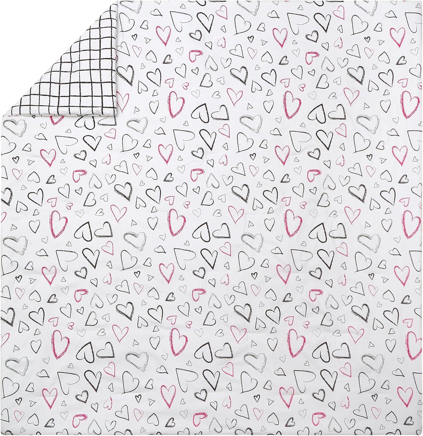 Roxy Hearts Reversible Pink/Black/White Comforter Set