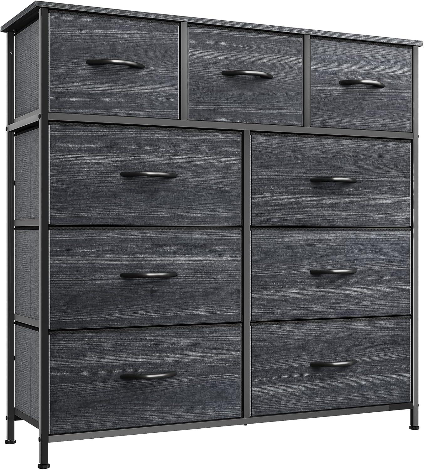 Charcoal Double 9-Drawer Fabric Storage Dresser with Levelers