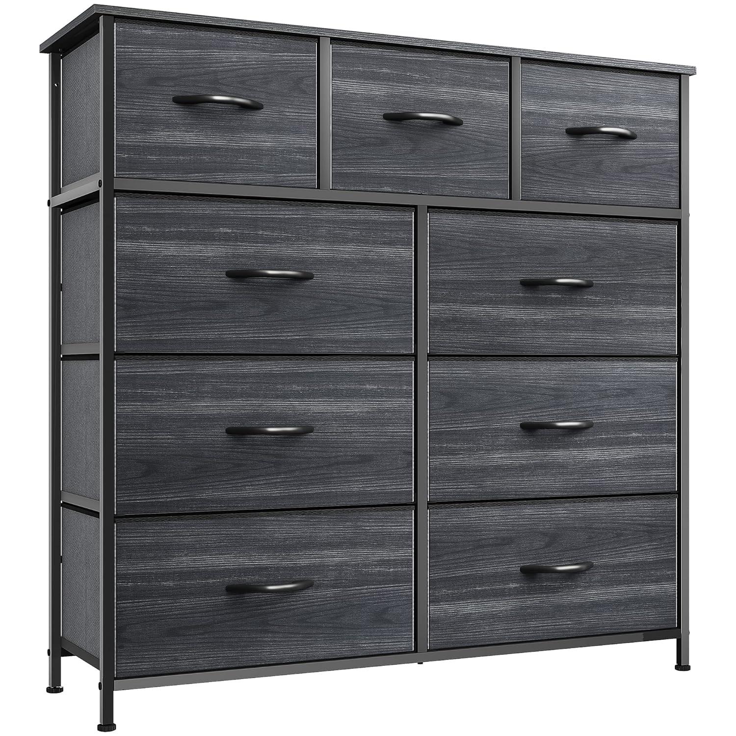 SYTHERS Dresser for Bedroom with 9 Drawers, Fabric Dresser Storage Organizer Unit with Fabric Bins, Fabric Dresser for Living Room, Closet, Hallway, Dark Gray