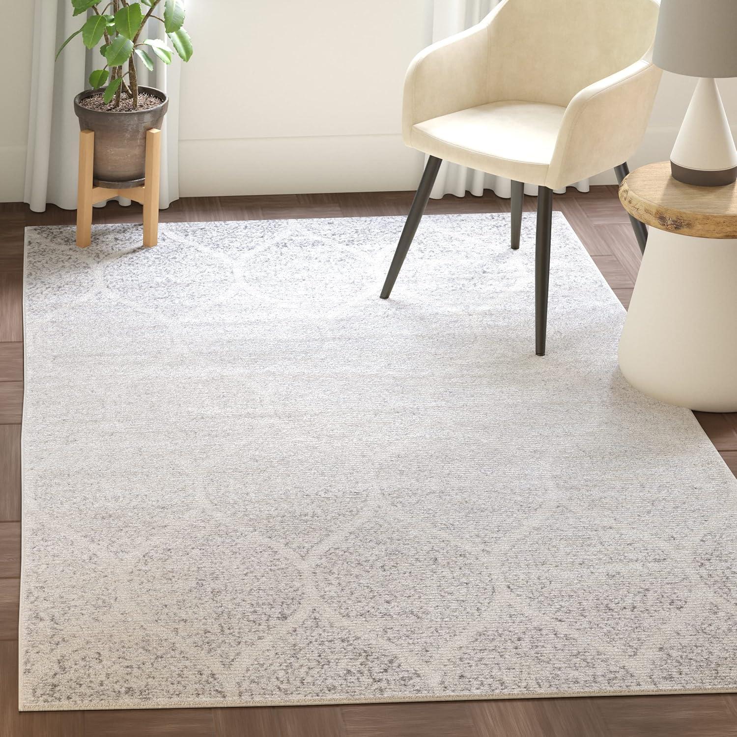 SAFAVIEH Madison Leighton Geometric Area Rug, Ivory/Silver, 9' x 12'