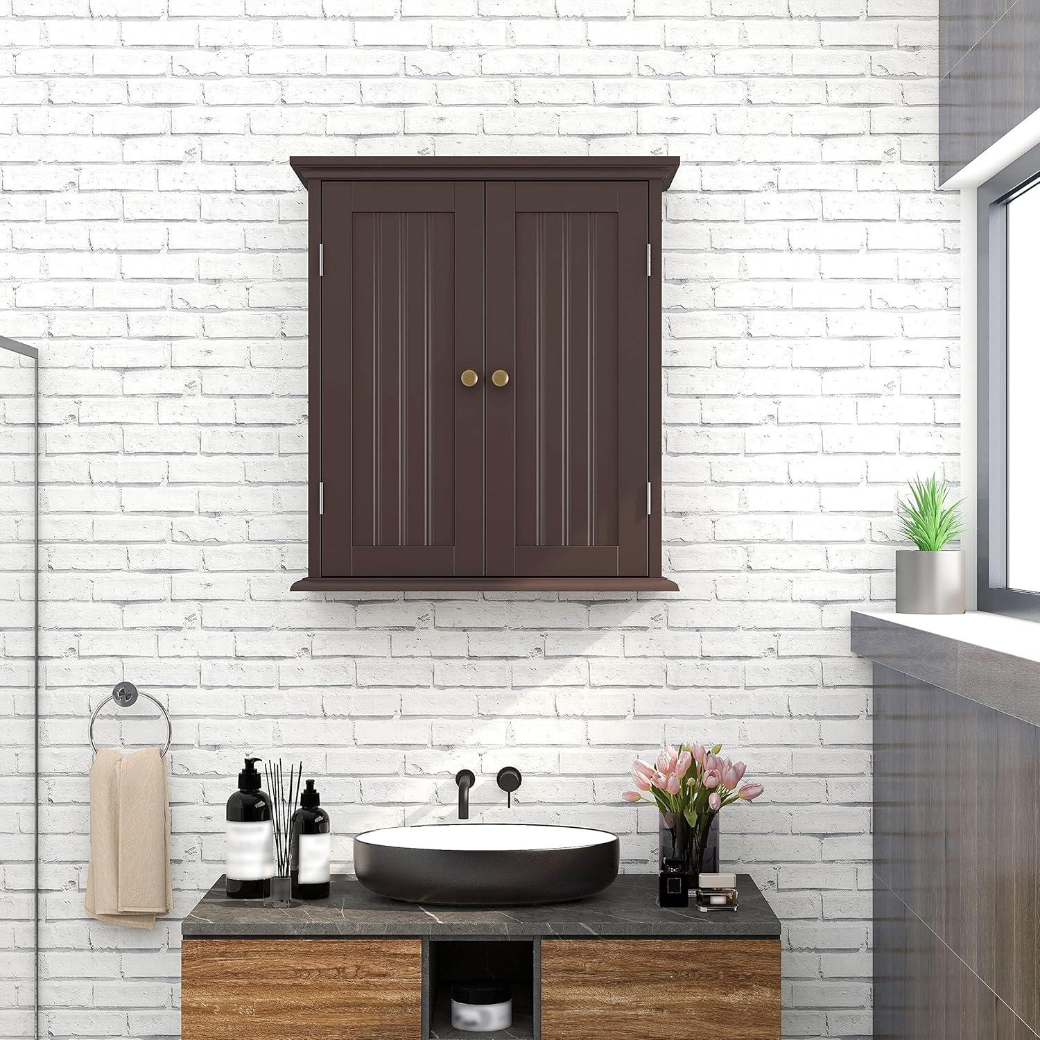 ChooChoo Bathroom Wall Cabinet, Over The Toilet Space Saver, Medicine Cabinet with 2 Doors and Adjustable Shelves
