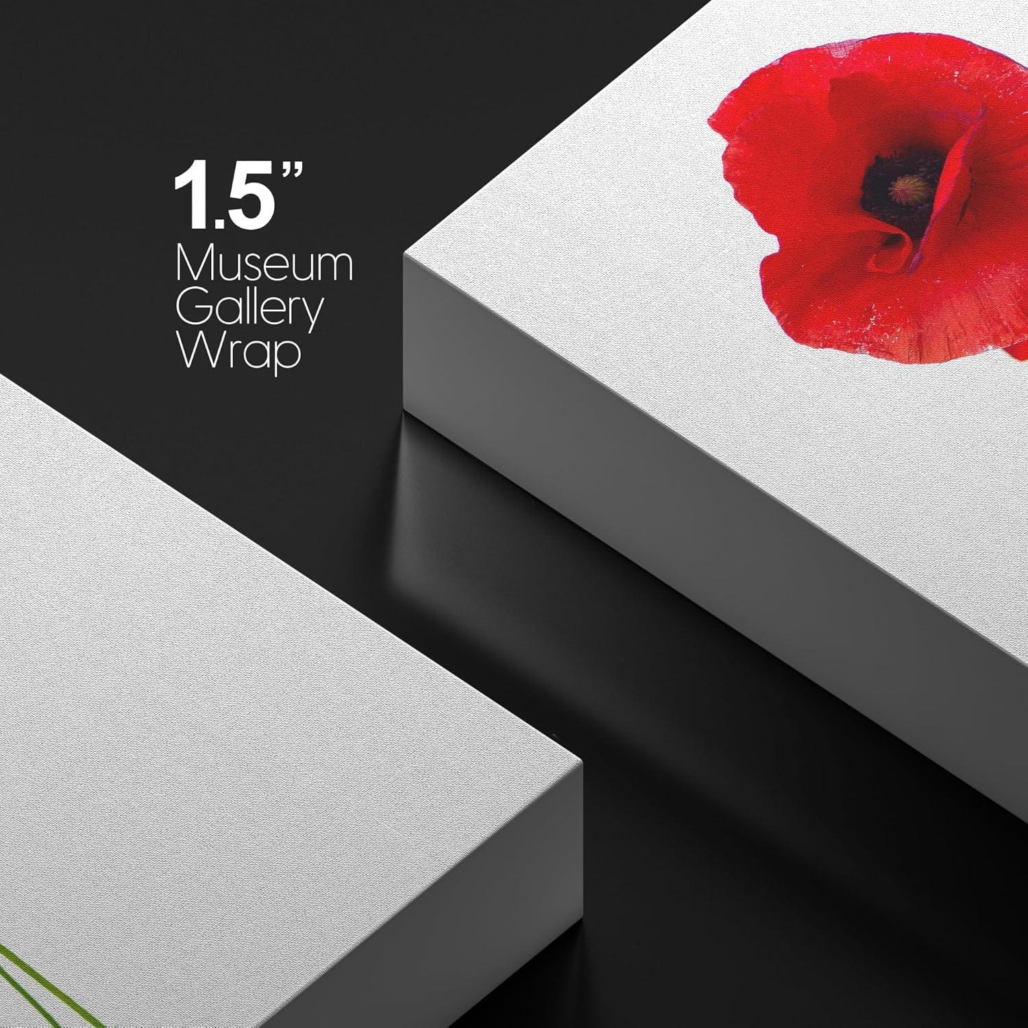 wall26 Canvas Print Wall Art Red Poppy Flowers on White Wood Panels Nature Wilderness Digital Art Realism Chic Colorful Multicolor Ultra for Living Room, Bedroom, Office - 12"x18"