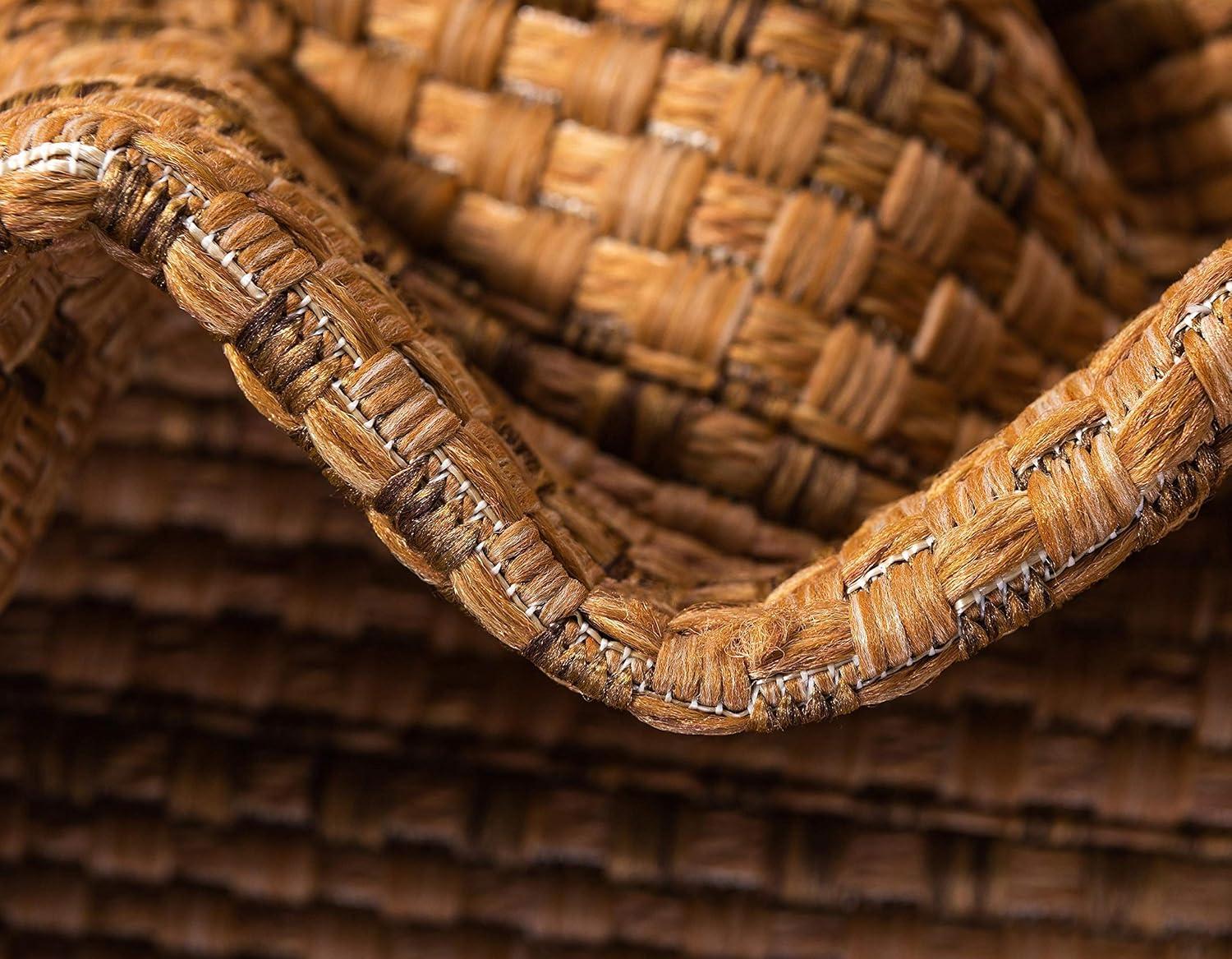 Unique Loom Outdoor Border Collection Area Rug - Checkered (2' 2" x 3' 1" Rectangle Light Brown)
