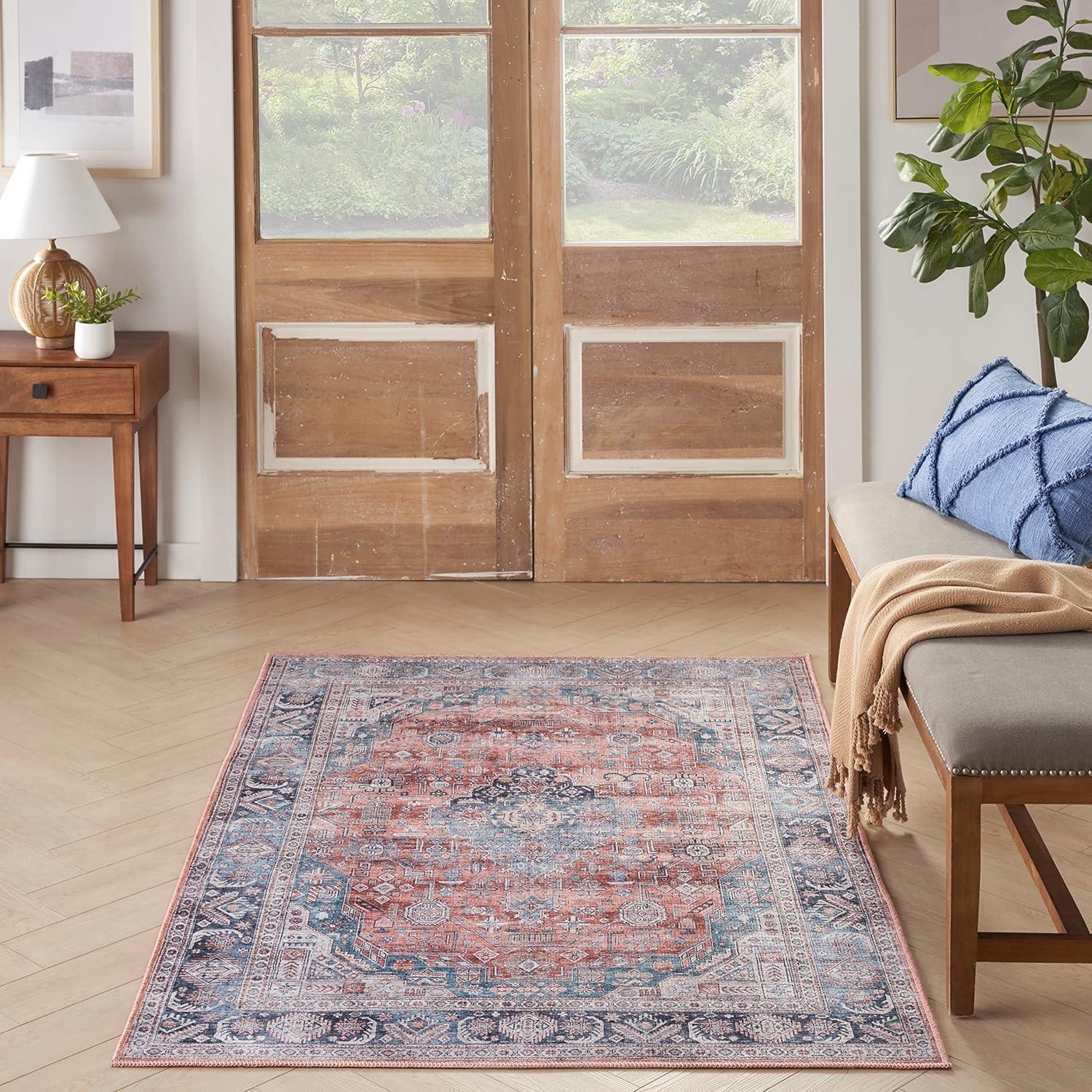 Nourison Washable Brilliance 4' x 6' Blue/Multi Vintage Indoor Rug