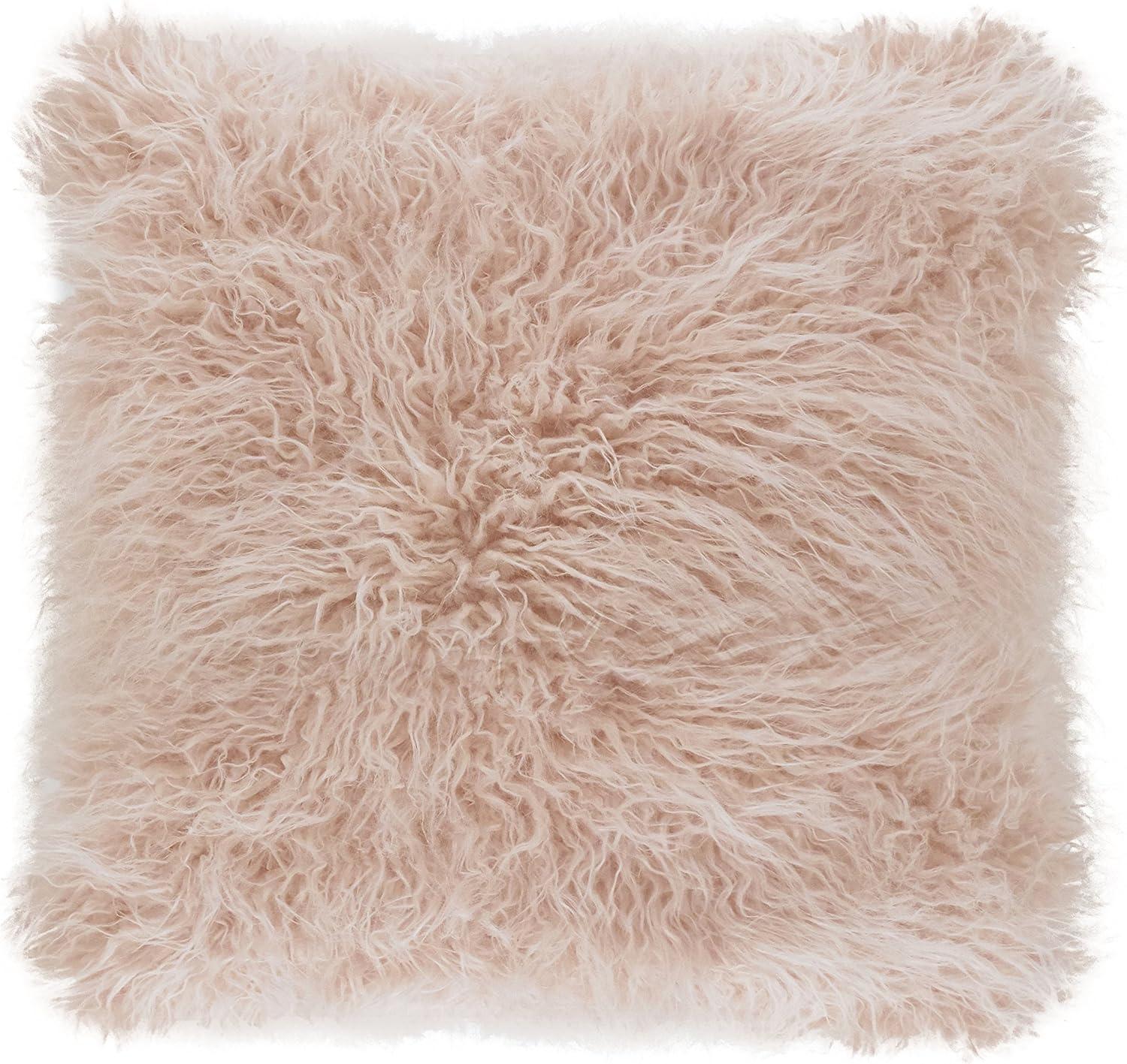 Blush Square Faux Fur Decorative Throw Pillow