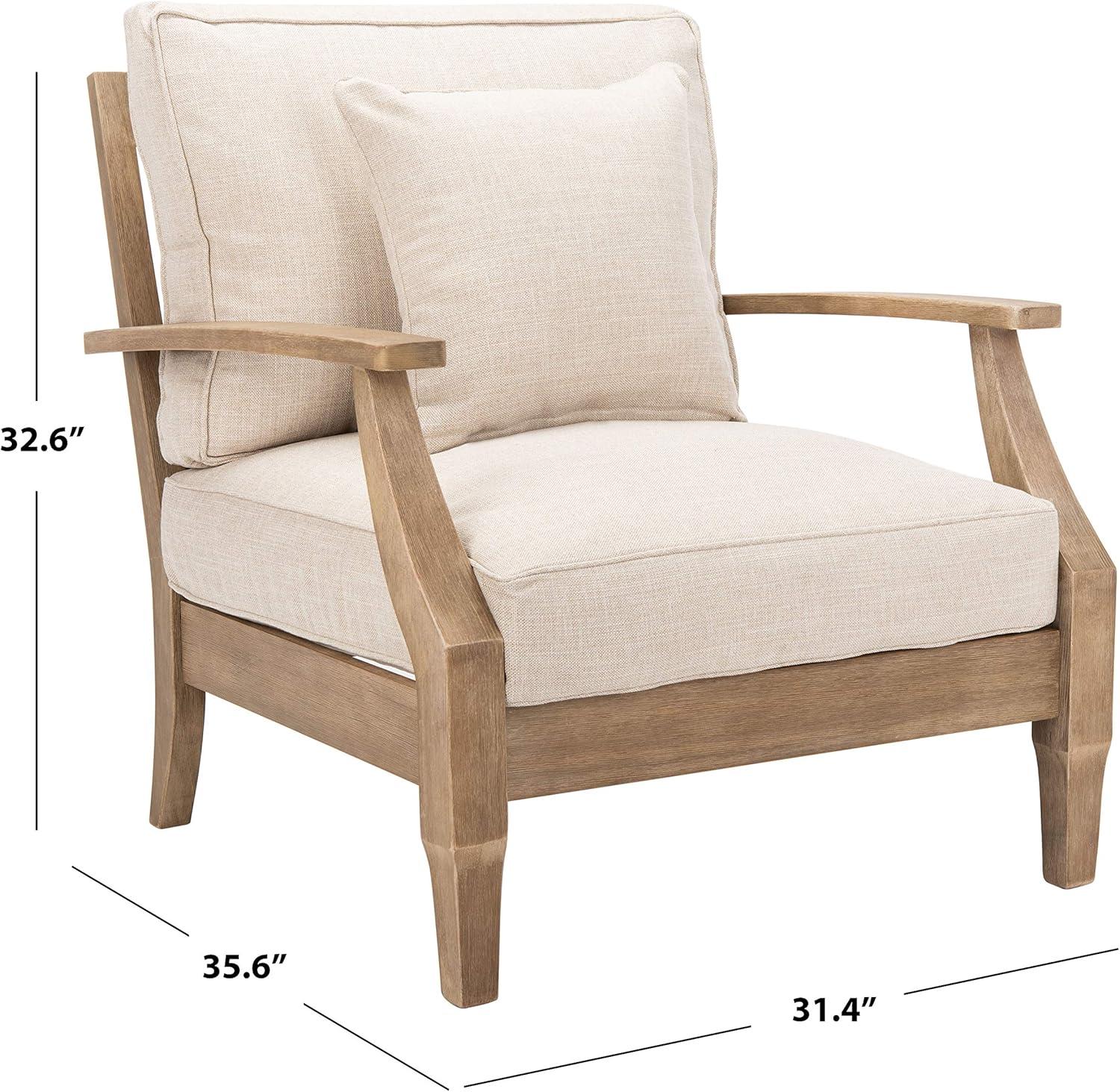 Ssafavieh Martinique Coastal Eucalyptus Wood Solid Print Armchair, Natural / Beige
