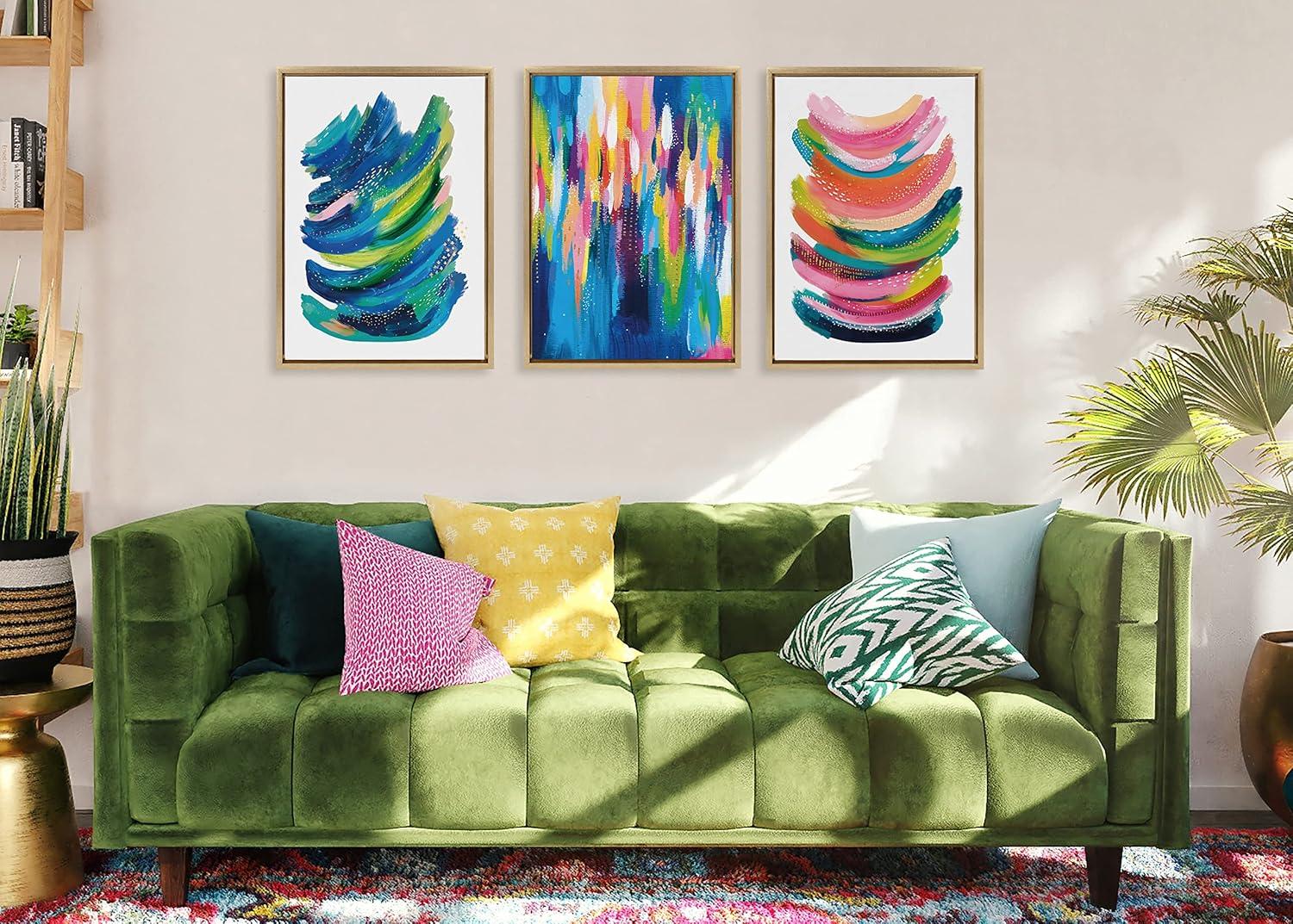 Kate and Laurel Sylvie Bright Abstract Framed Canvas Wall Art by Jessi Raulet of Ettavee, 18x24 Gold, Modern Colorful Brushstrokes Art for Wall