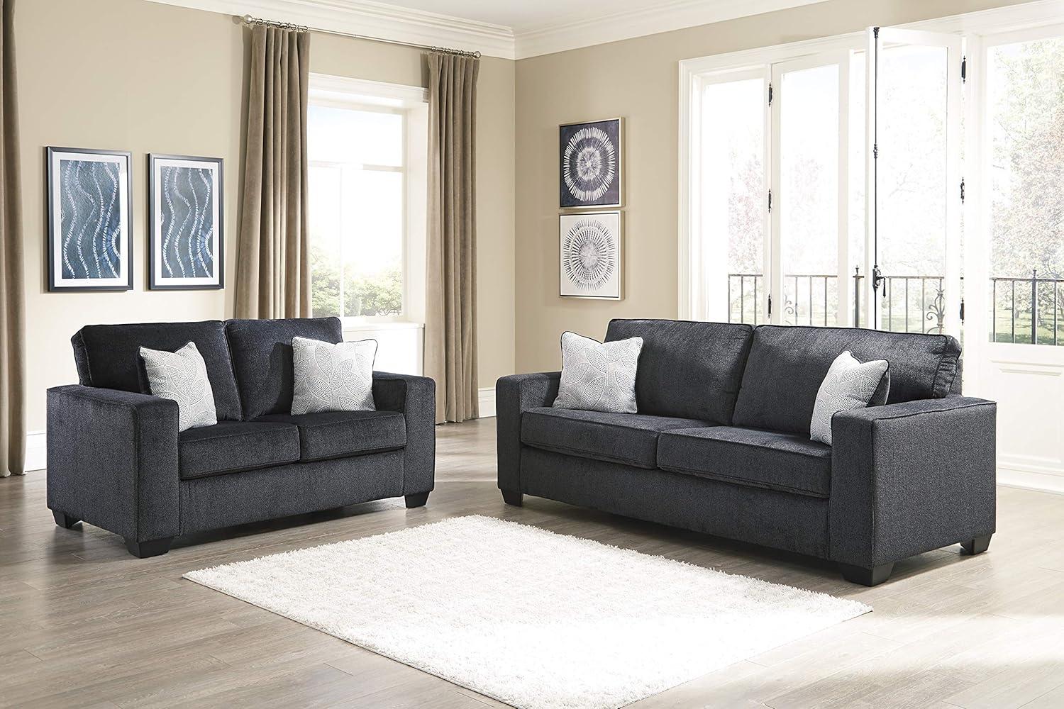 Slate Gray Polyester Loveseat with Removable Cushions