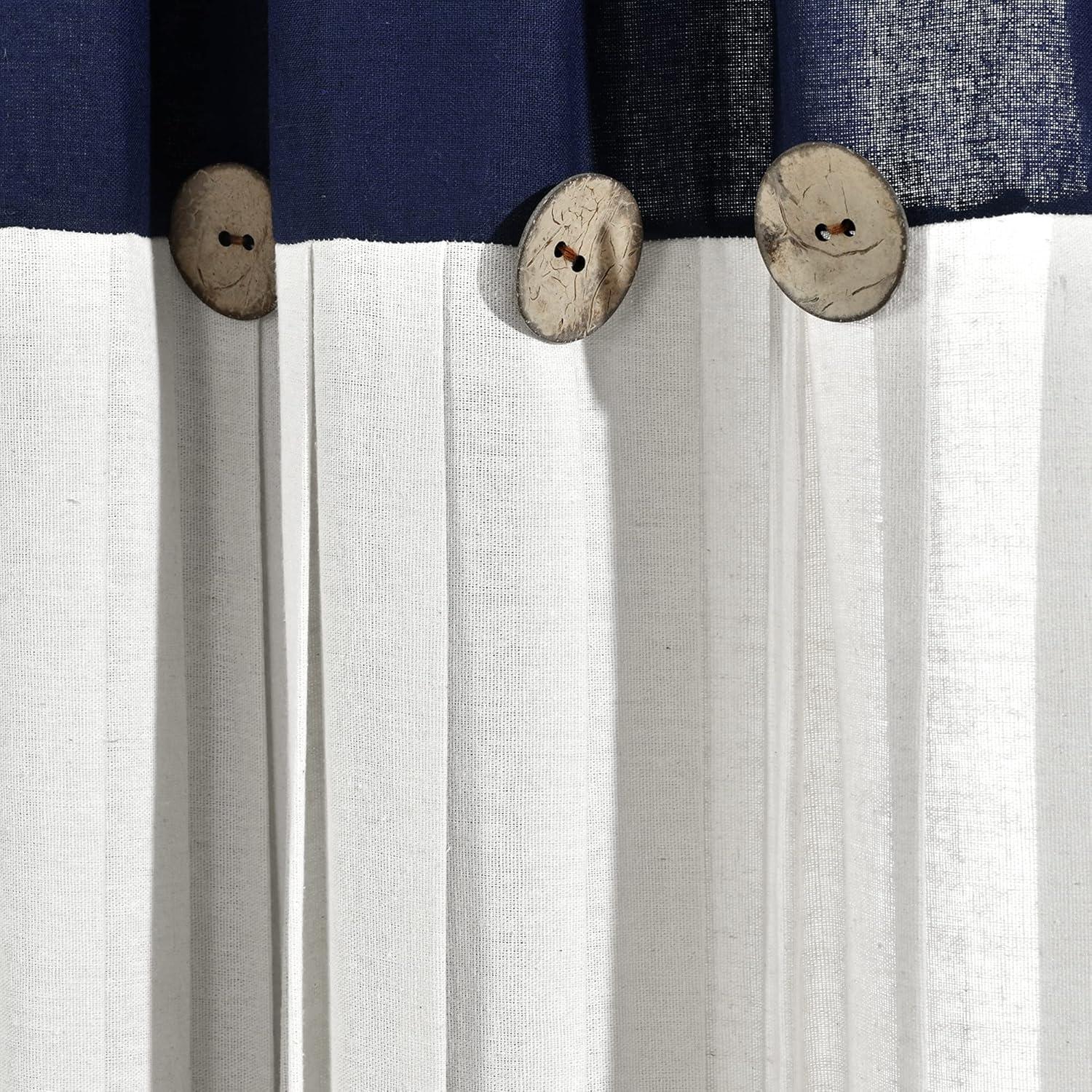 Navy and Off-White Light-Filtering Cotton Blend Kitchen Tier Curtains