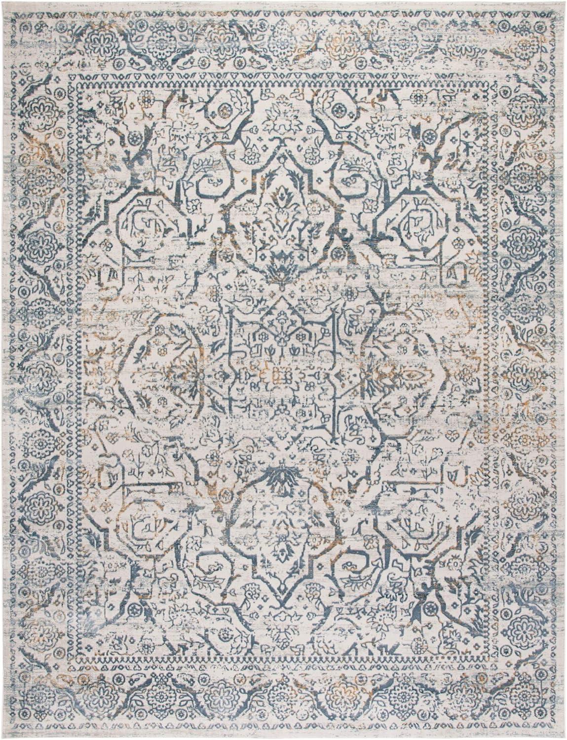 SAFAVIEH Princeton Xavier Floral Bordered Area Rug, Cream/Slate, 5'1" x 7'6"