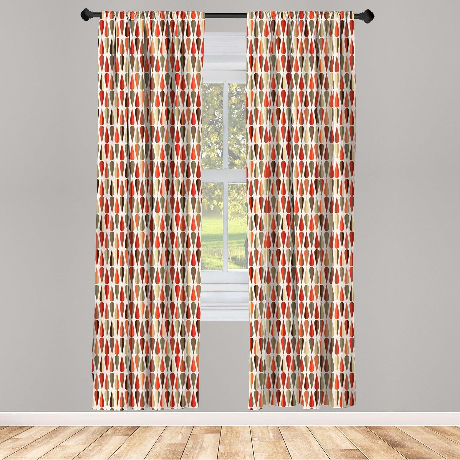 Ambesonne Geometric Curtains, 70s Retro Style, Pair of 28"x63", Multicolor