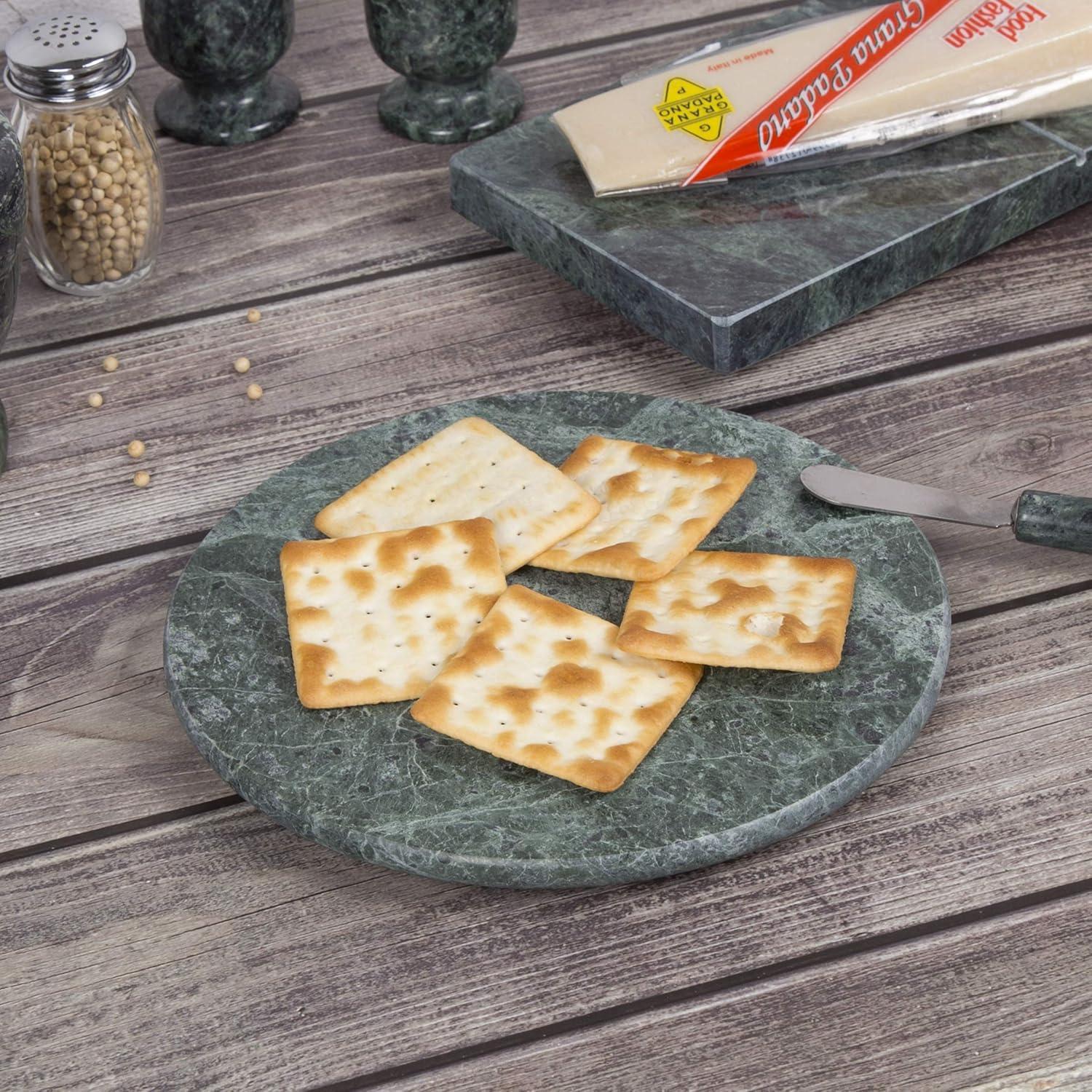 Green Marble Round Trivet and Cheese Board, 8 Inches