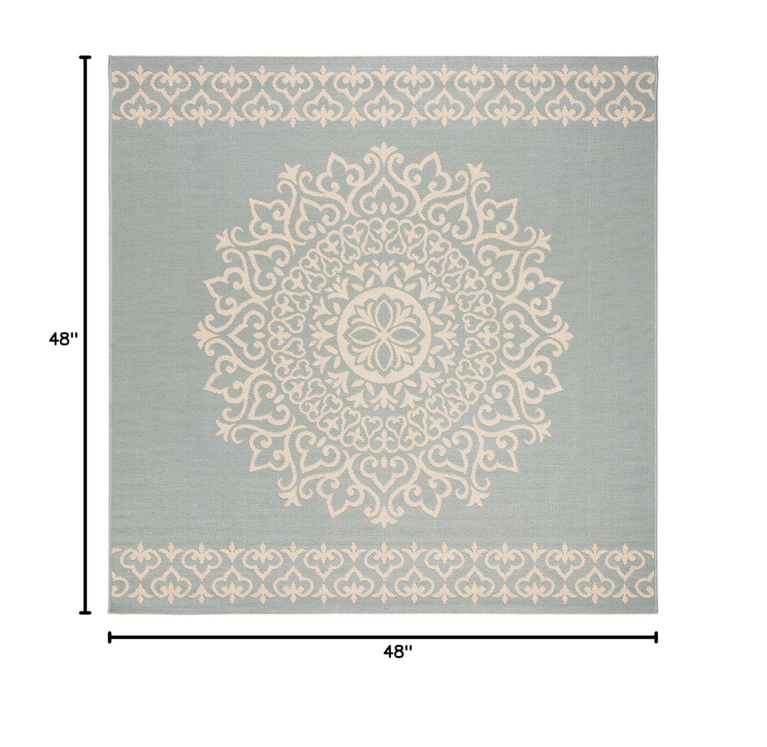 Beach House BHS183 POWER LOOMED Indoor/Outdoor Area Rug - Cream/Aqua - 4'x4' - Safavieh