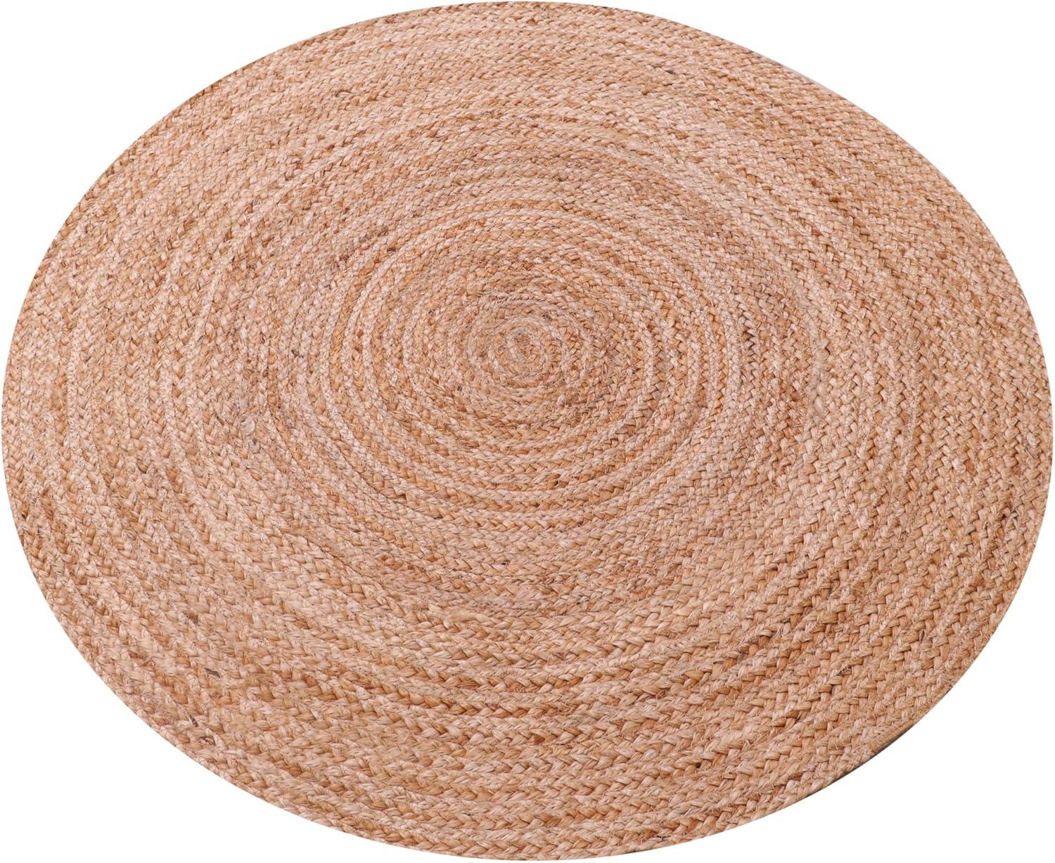 Nuloom 4 Round Rigo Jute Hand Woven Indoor Area Rug, Natural, Solid Farmhouse Design, Natural Fiber Bedroom, Living Room, Kitchen,