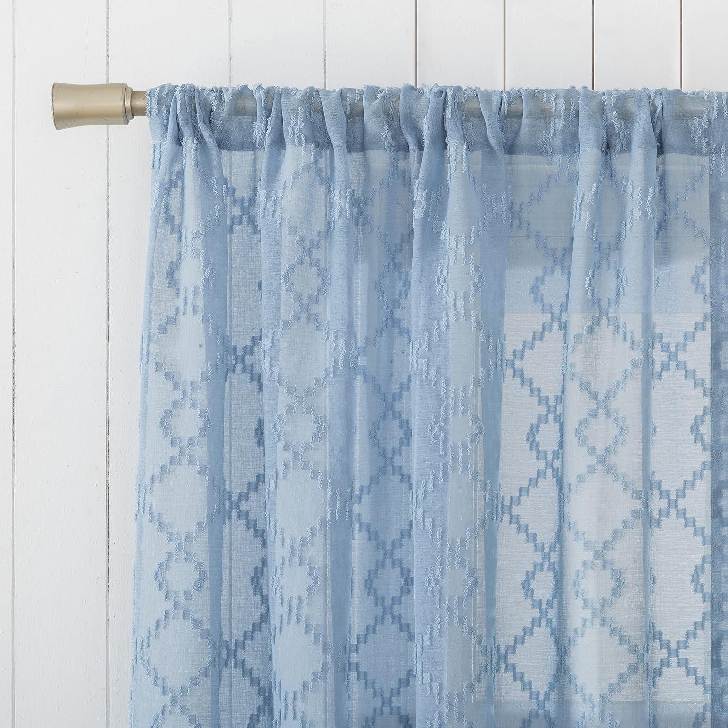 Tranquil Blue 24" Sheer Polyester Rod Pocket Curtain Set