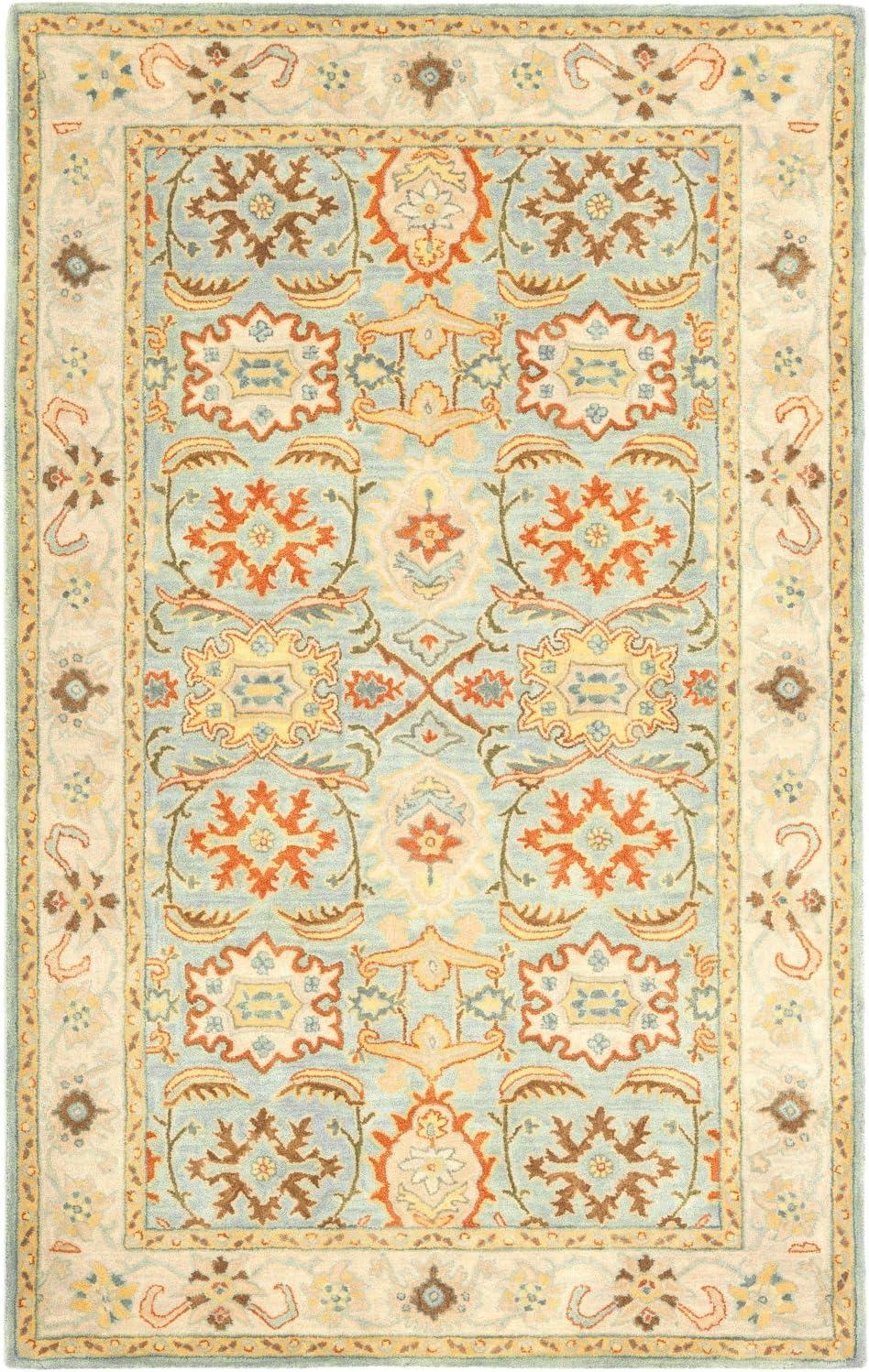 SAFAVIEH Heritage Giles Traditional Wool Area Rug, Light Blue/Ivory, 4' x 6'