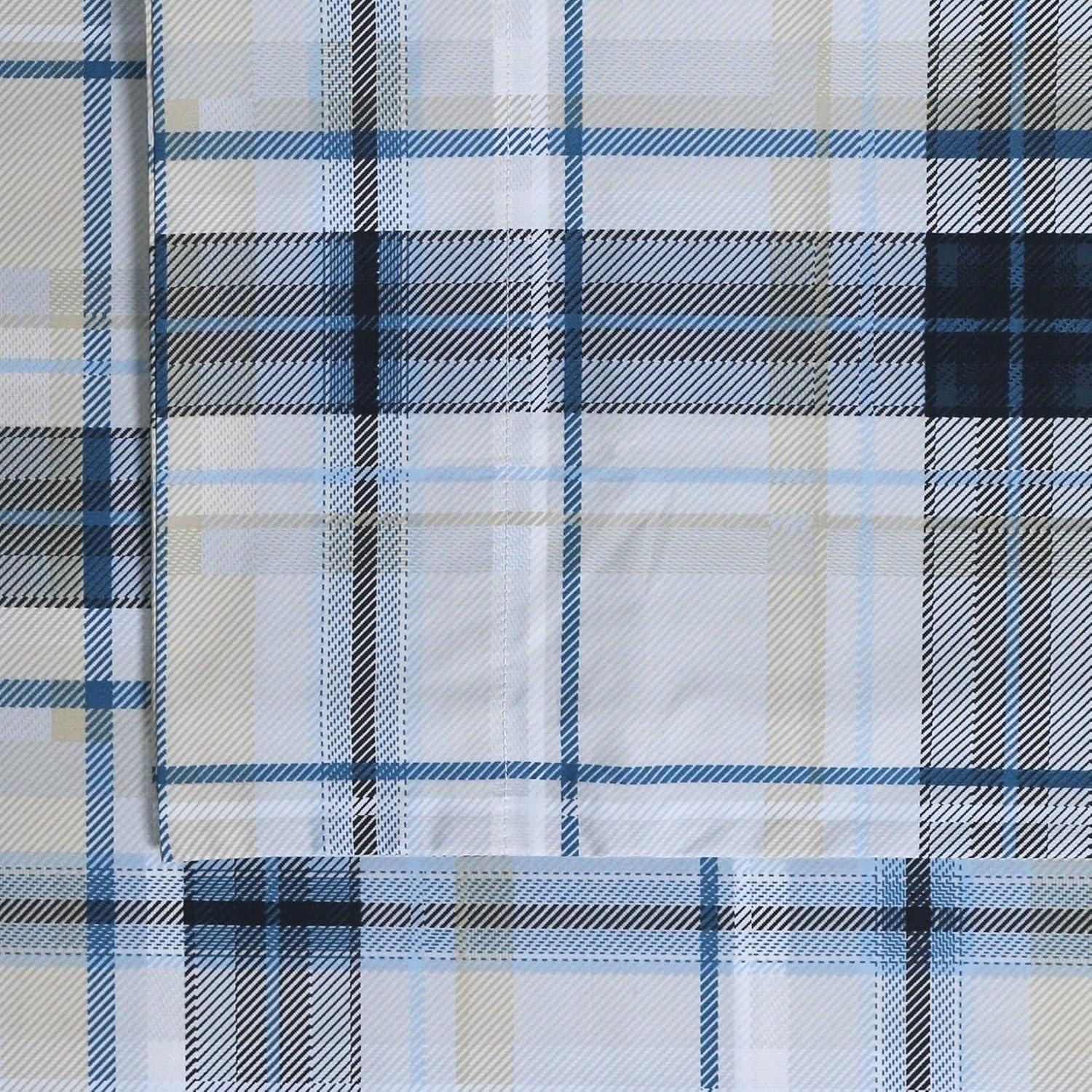 Tribeca Living Twin Tribeca Plaid 300 Thread Count Cotton Extra Deep Pocket Sheet Set