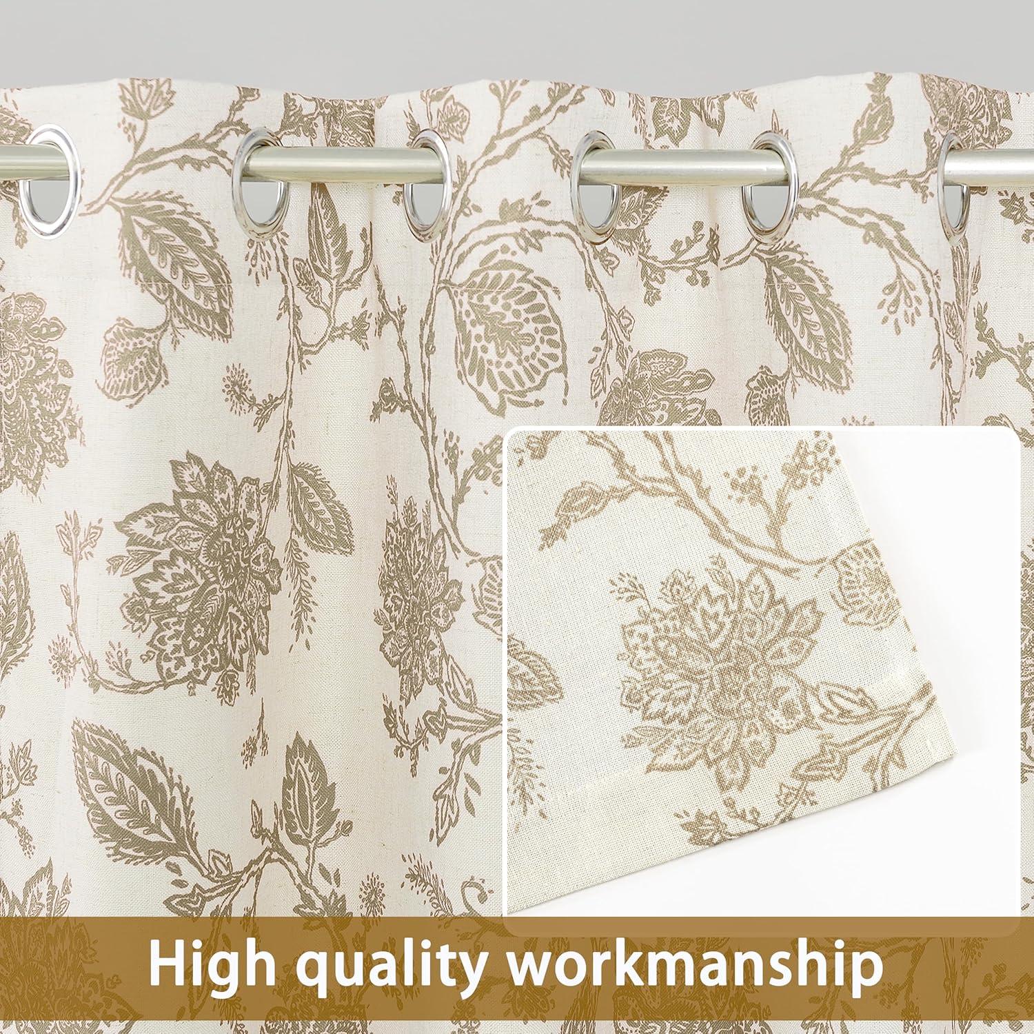 DriftAway Freda Jacobean Floral Linen Blend Lined Thermal Insulated Room Darkening Blackout Grommet Window Curtains 2 Layers 2 Panels Each 52 Inch by 63 Inch Taupe Beige