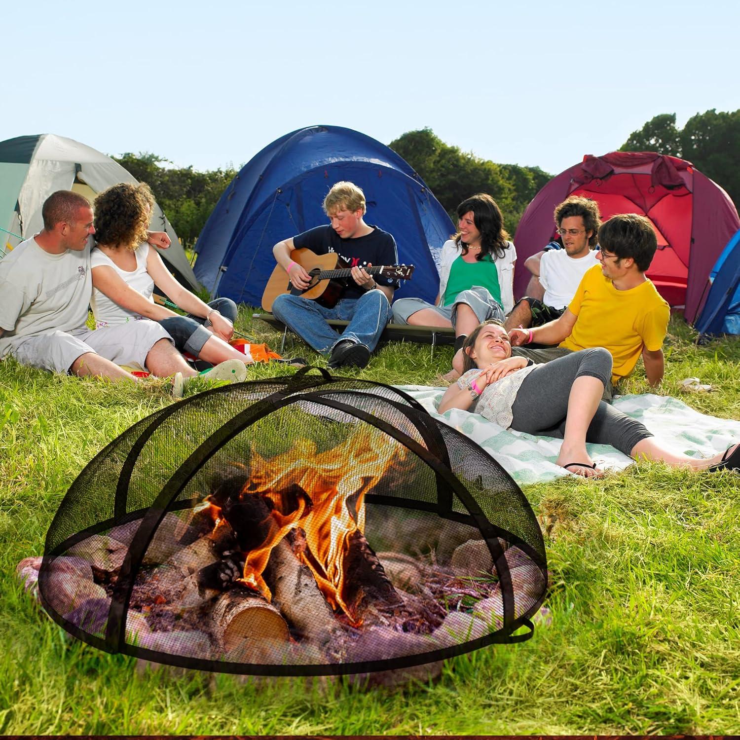 SUNCREAT Heavy-Duty Fire Pit Screen, Steel Mesh Round Spark Screen with Handle, 36 inch