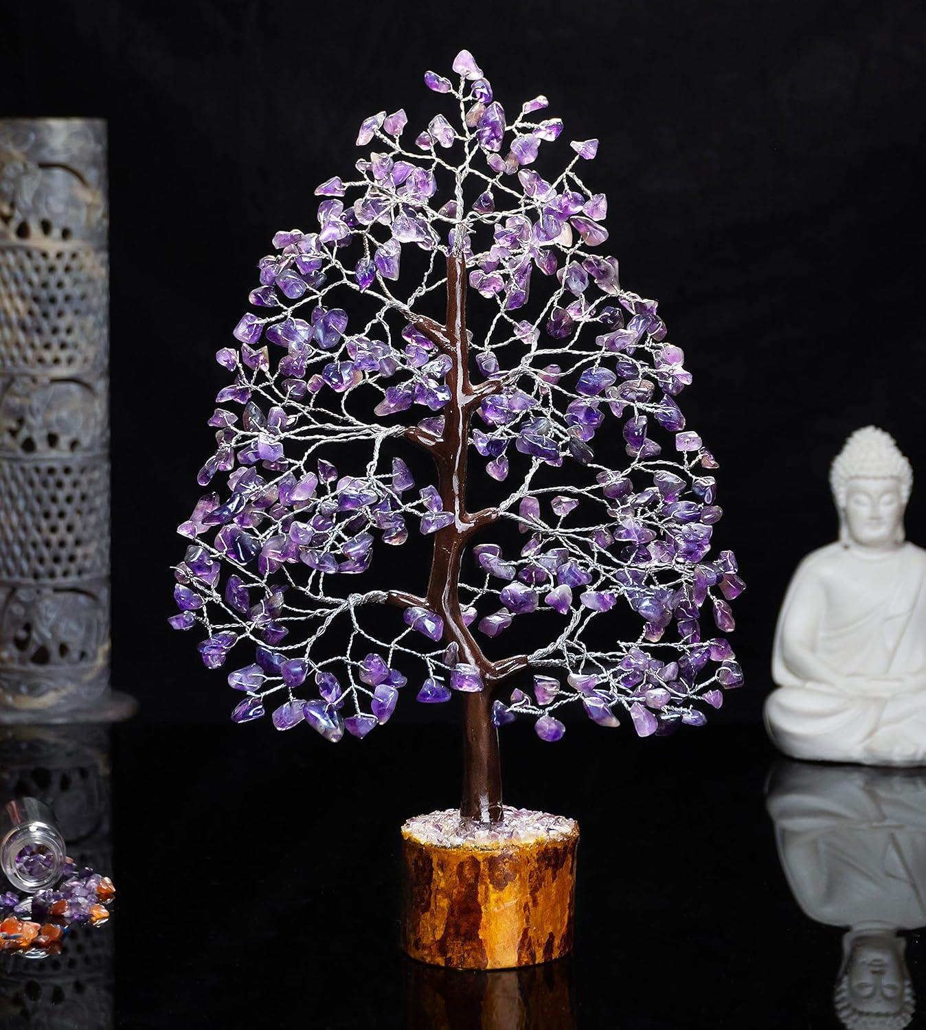 Amethyst Chakra Tree of Life - Crystal Tree for Positive Energy, Feng Shui Decor - Handmade Gemstone Tree, Good Luck Money Bonsai, Purple Healing Crystals, Meditation Stone, Spiritual Mystical Gift