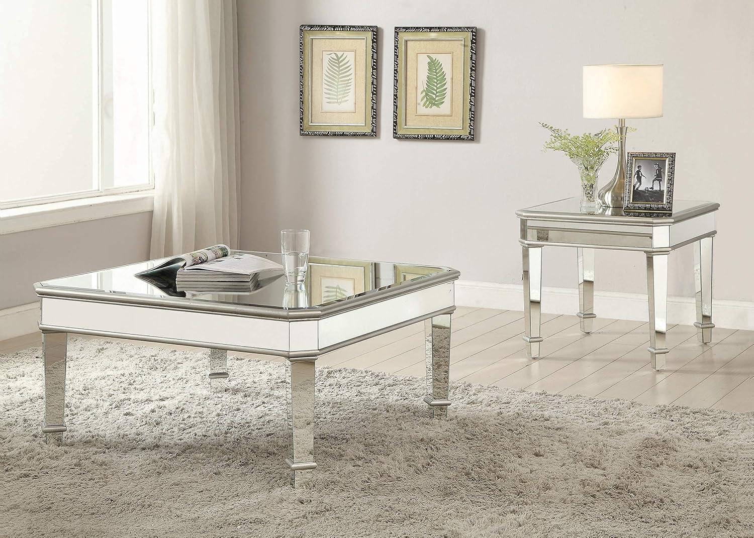 Coaster Contemporary Silver Square Mirrored End Table