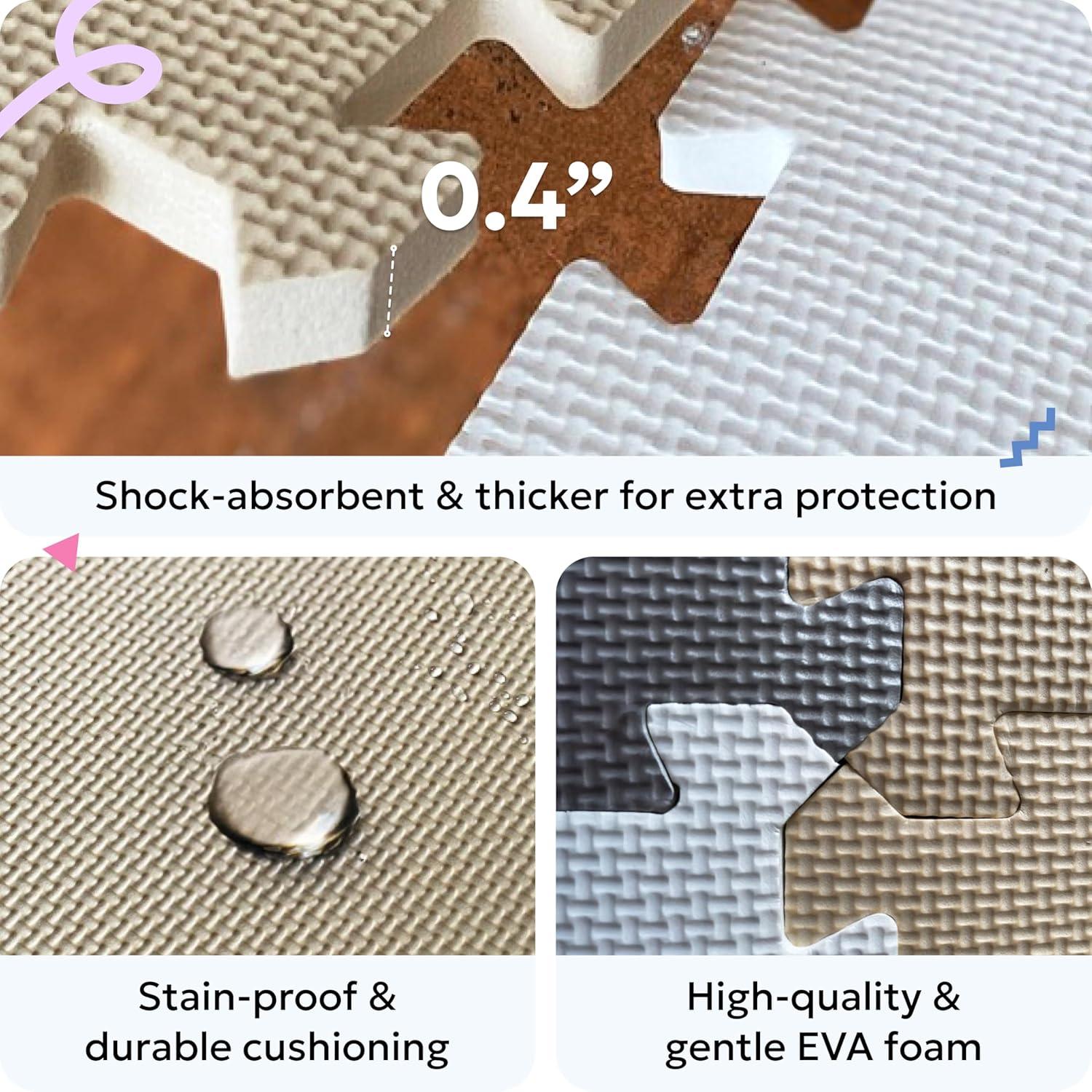 MioTetto Non-Toxic Foam Play Mat for Babies & Kids, Interlocking Puzzle Tiles, Cream-Gray-Beige, 18 Pieces – Perfect for Tummy Time, Crawling, Nursery, Playroom, or Gym
