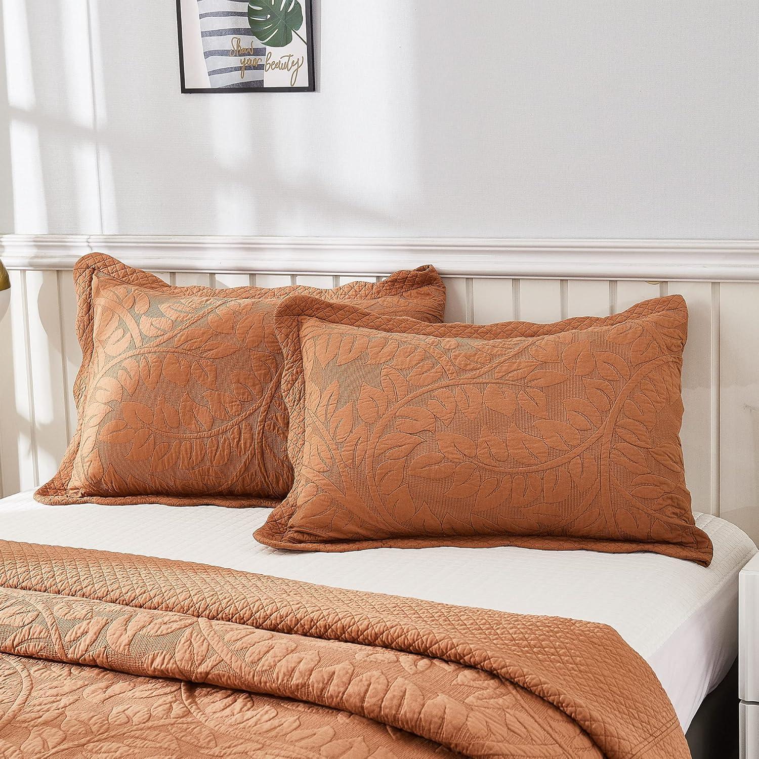 Standard Royal Orange Cotton Embroidered Pillow Shams