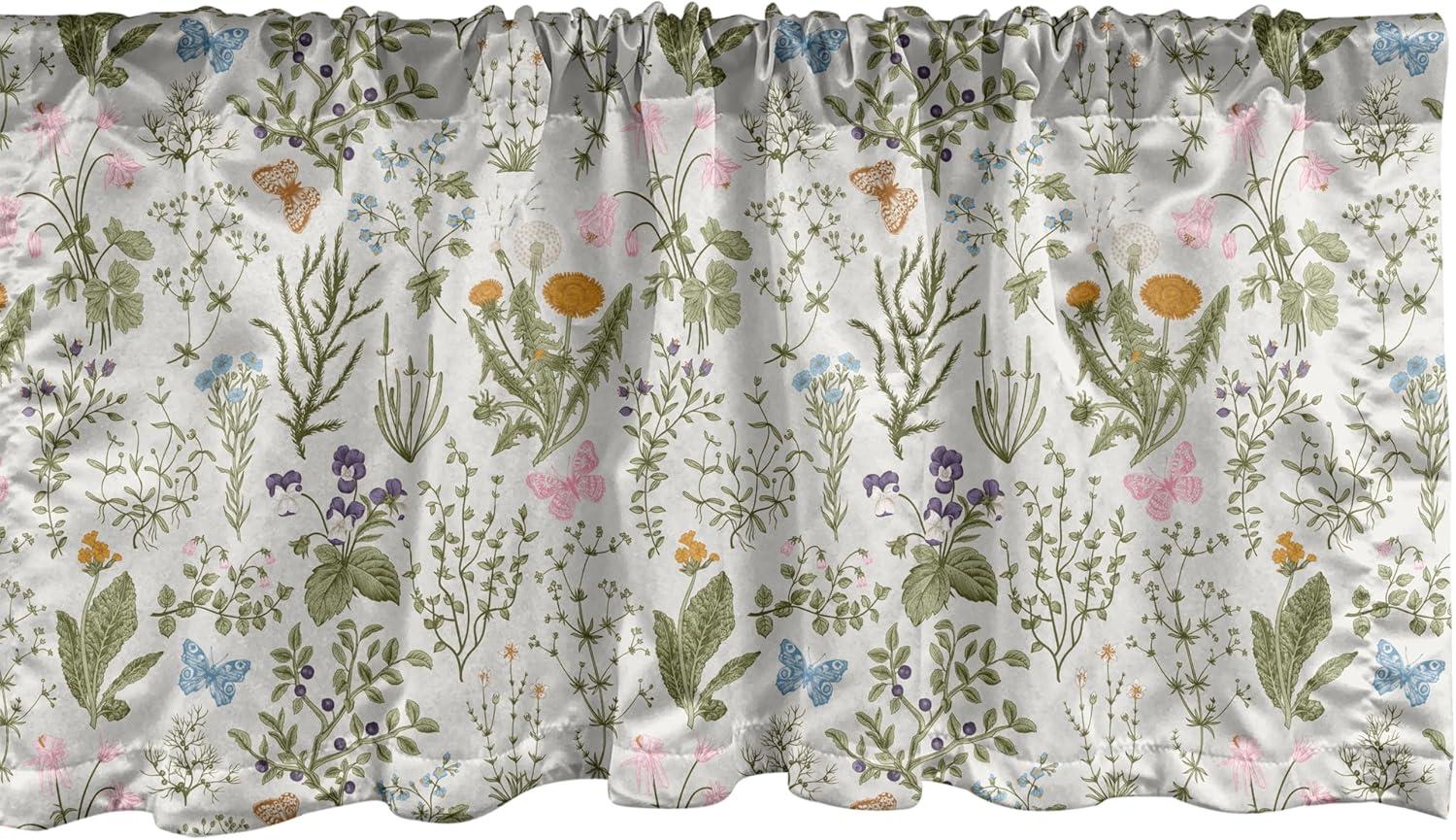 Ambesonne Floral Valance Pack of 2 Vintage Garden Plants Reseda Green Beige