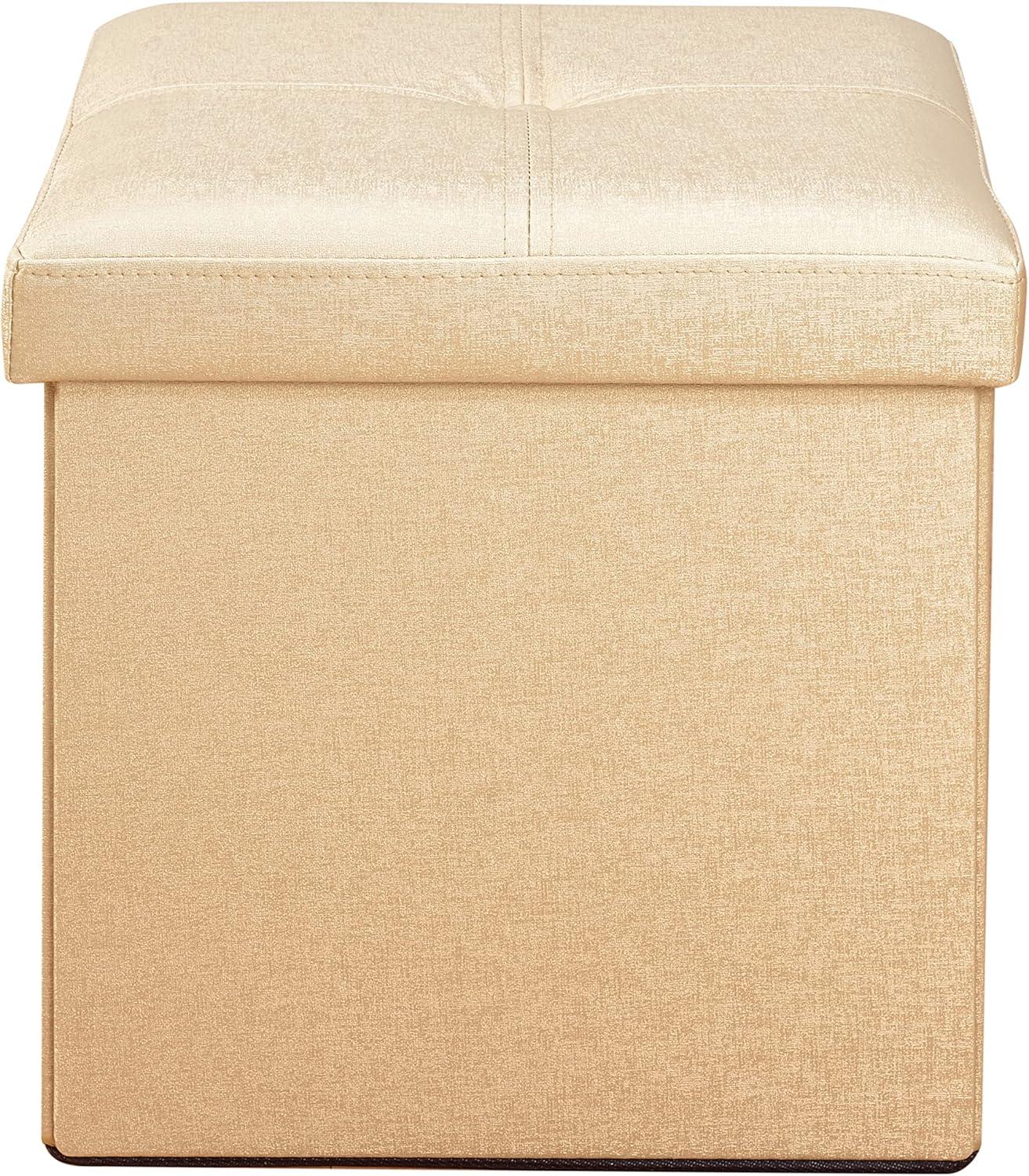 Elegant Gold Faux Leather Folding Storage Ottoman Cube