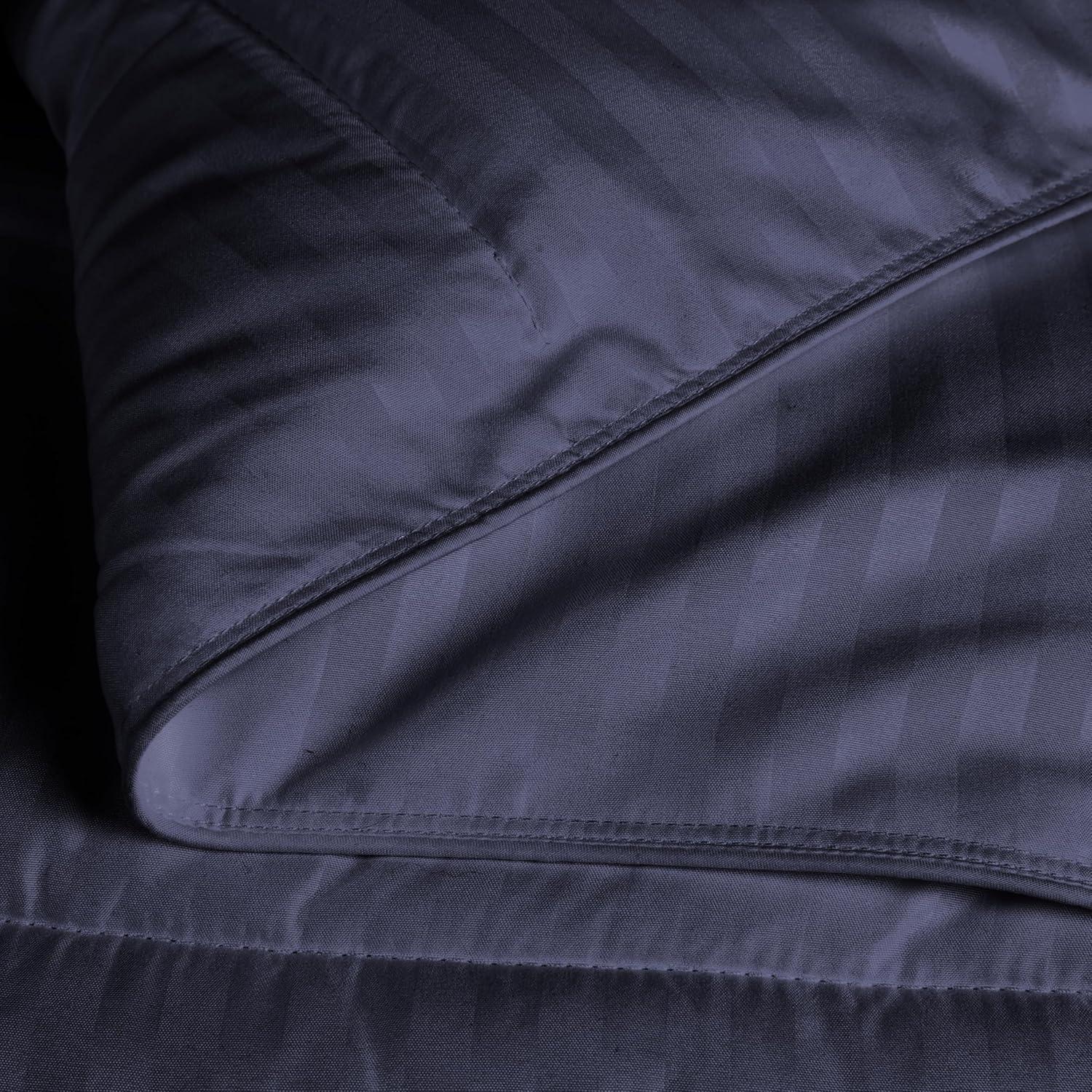 Superior Striped Reversible Box-Quilt Brushed Microfiber Medium Weight Down Alternative Comforter