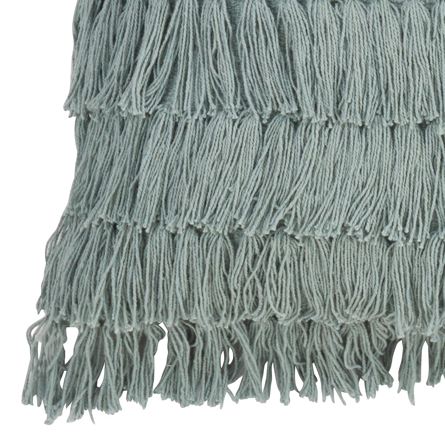 Fennco Styles Bohemian Woven Fringes Down Filled 18 x 18 Inch Cotton Throw Pillow with Case & Insert - Mint
