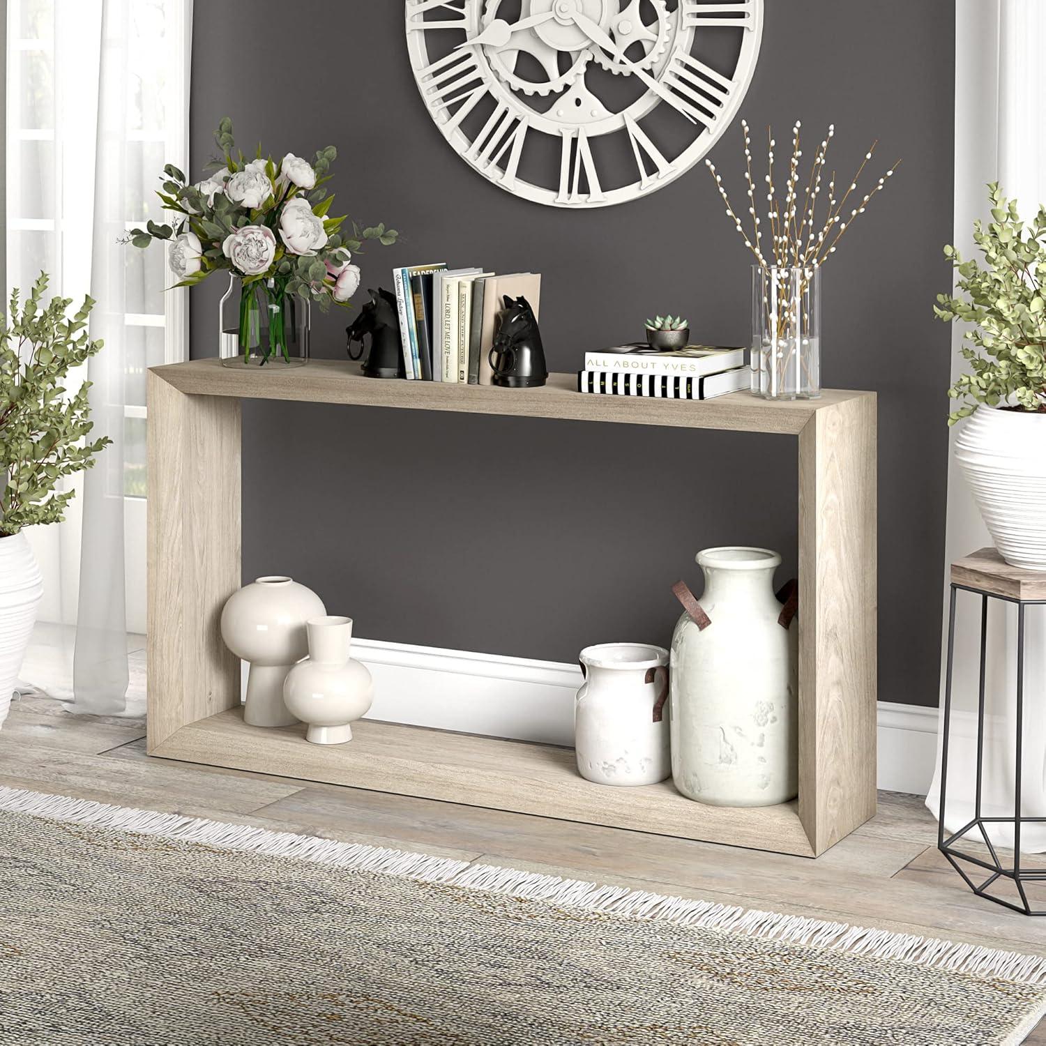 Evelyn&Zoe Osmond 55" Wide Rectangular Console Table, Antiqued Gray Oak