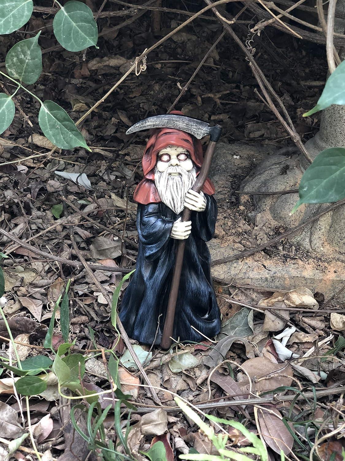 Grim Reaper Garden Gnome Statue - 8.5" Polyresin Halloween Decor