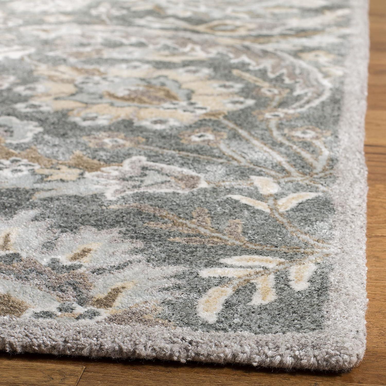 Handmade Grey and Multi Wool Viscose Tufted Runner Rug