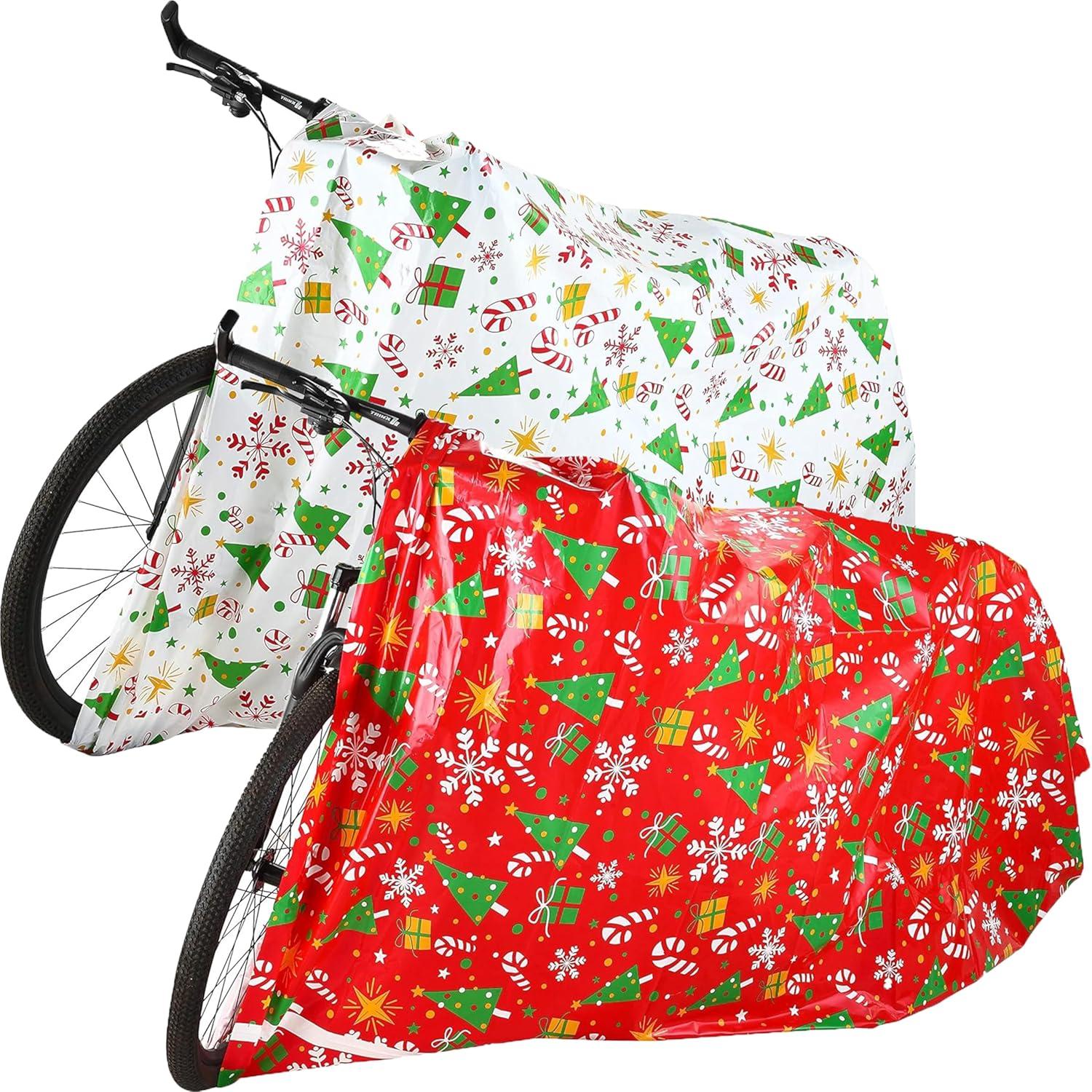 JOYFY 2 PCS Jumbo Christmas Bike Bags with Gift Tags - 72” x 60” Bags for Xmas Gift - Red + White