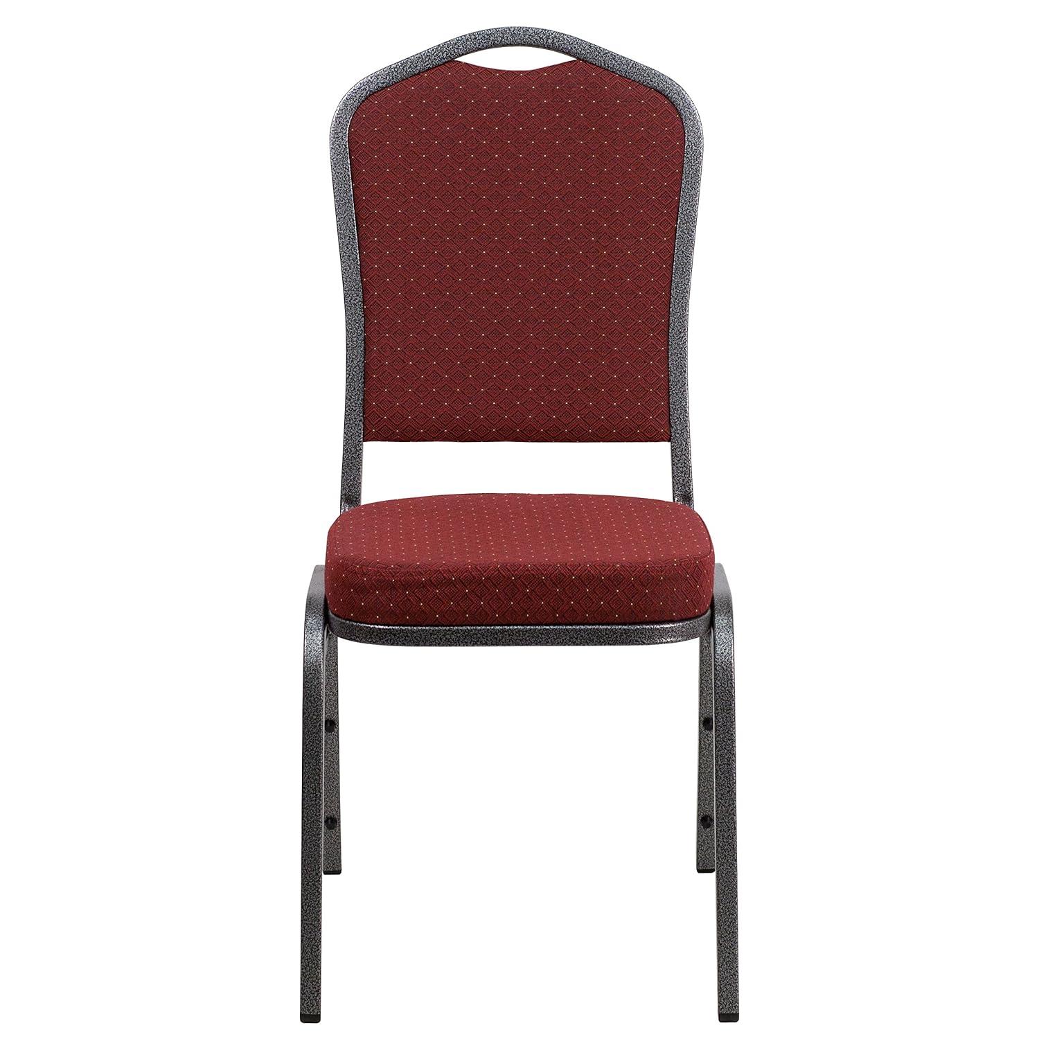 Flash Furniture HERCULES Series Crown Back Stacking Banquet Chair in Burgundy Patterned Fabric - Silver Vein Frame