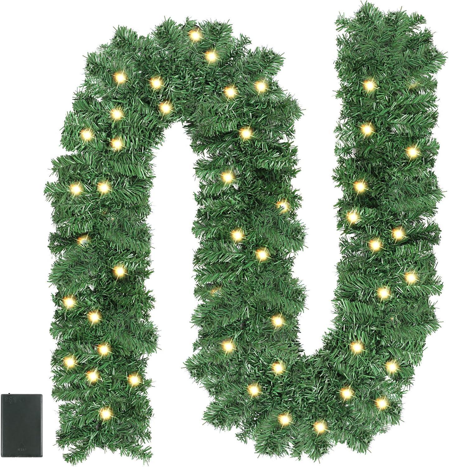 9ft Green Prelit Artificial Christmas Garland with LED Lights