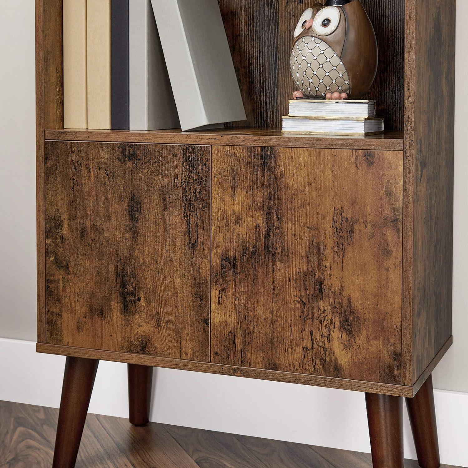 Walnut 2-Tier Mid-Century Modern Bookcase with Doors