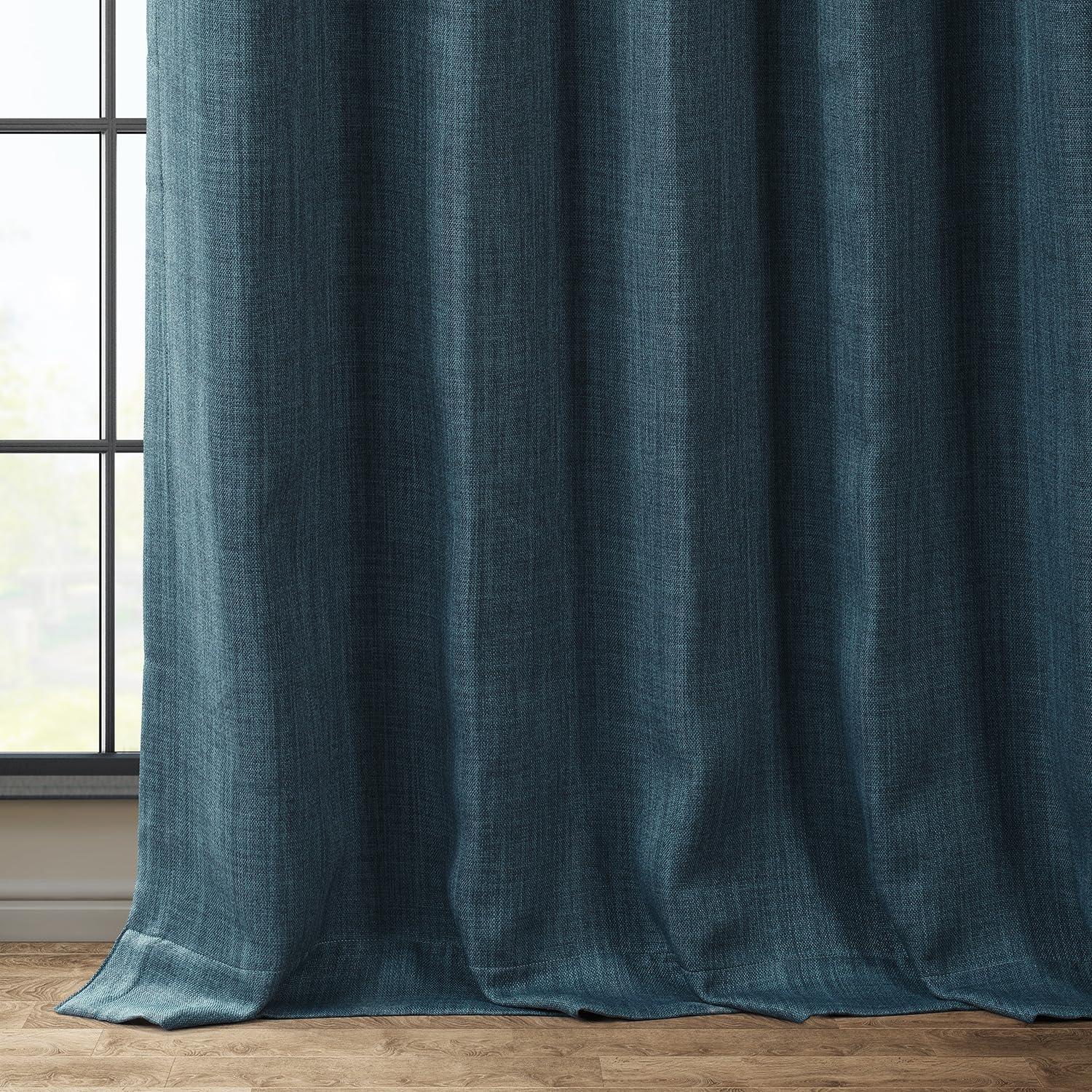 HPD Half Price Drapes Story Blue Faux Linen Room Darkening Curtains for Bedroom & Living Room Curtains (1 Panel), Door & Window Curtains 84 inches long, Rod Pocket curtains & drapes, 50W X 84L