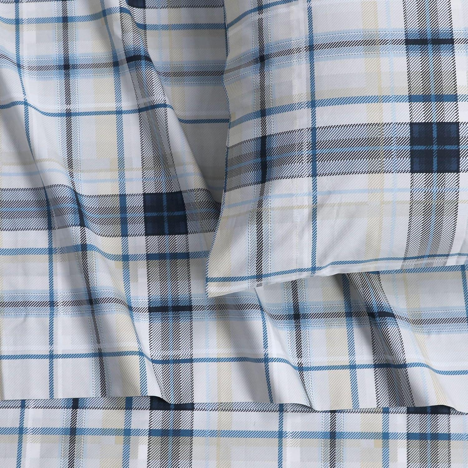 Tribeca Living Twin Tribeca Plaid 300 Thread Count Cotton Extra Deep Pocket Sheet Set