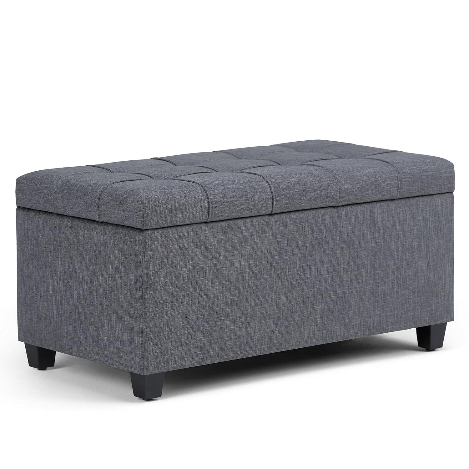 Simpli Home Sienna 33"W Upholstered Storage Ottoman Bench with Lift-Up Tufted Top