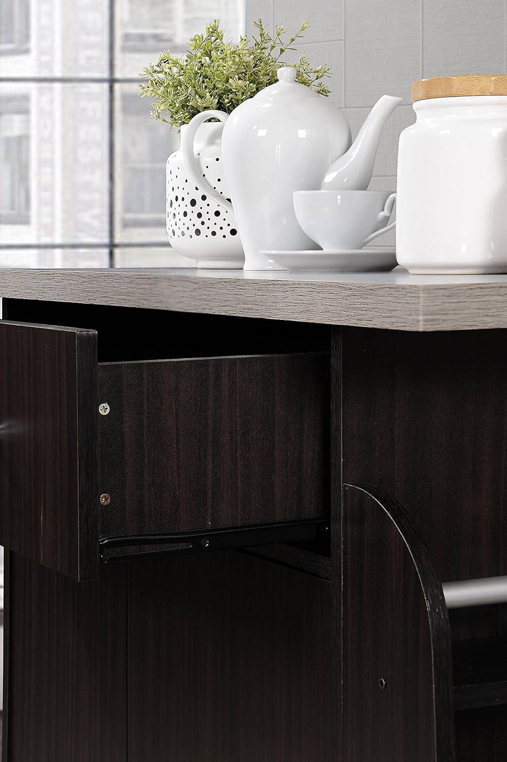 Elegant Chocolate Brown Wheeled Kitchen Island with Spice & Towel Rack