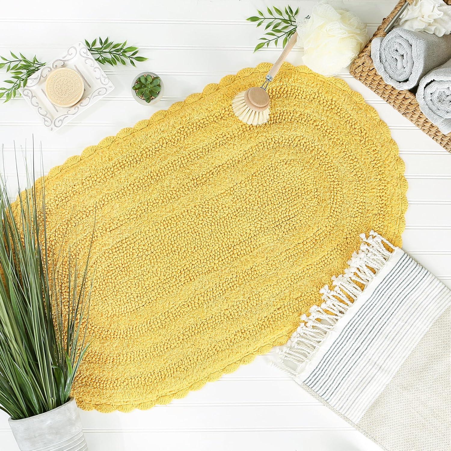 Design Imports Yellow Large Oval Crochet Bath Mat