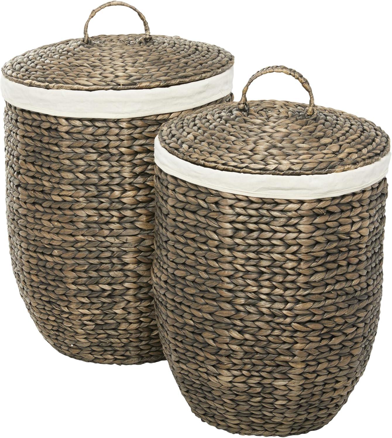 CosmoLiving by Cosmopolitan 23", 24"H Dark Brown Seagrass Handmade Storage Basket with Liner and Matching Tops, 2-Pieces