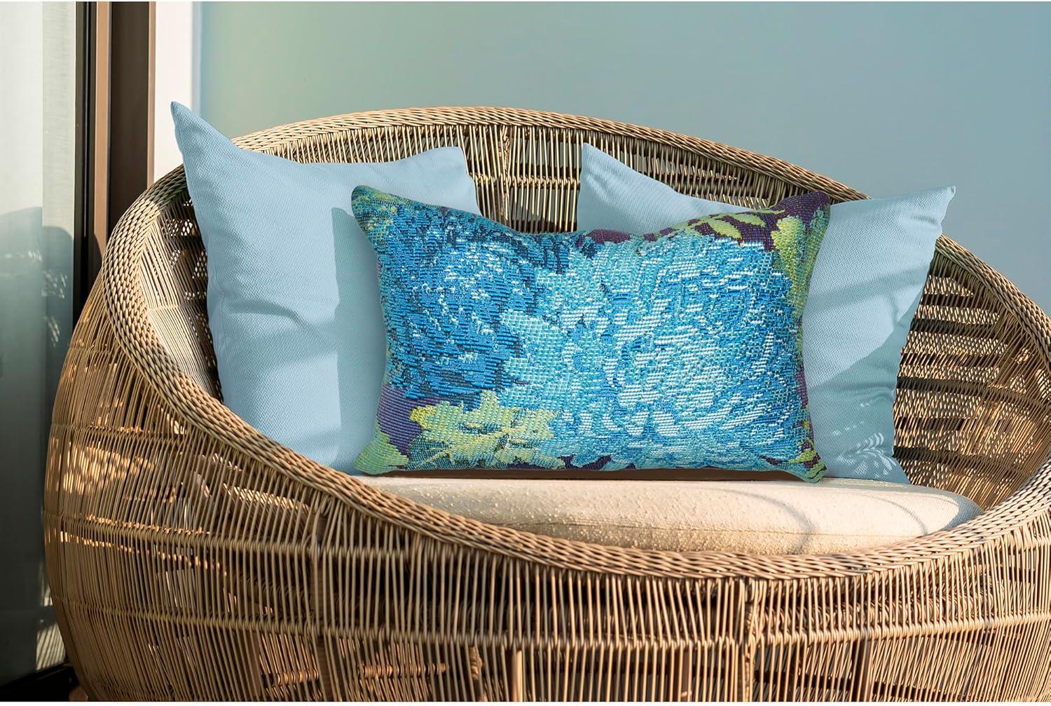 Blue and Green Floral Rectangular Indoor/Outdoor Pillow