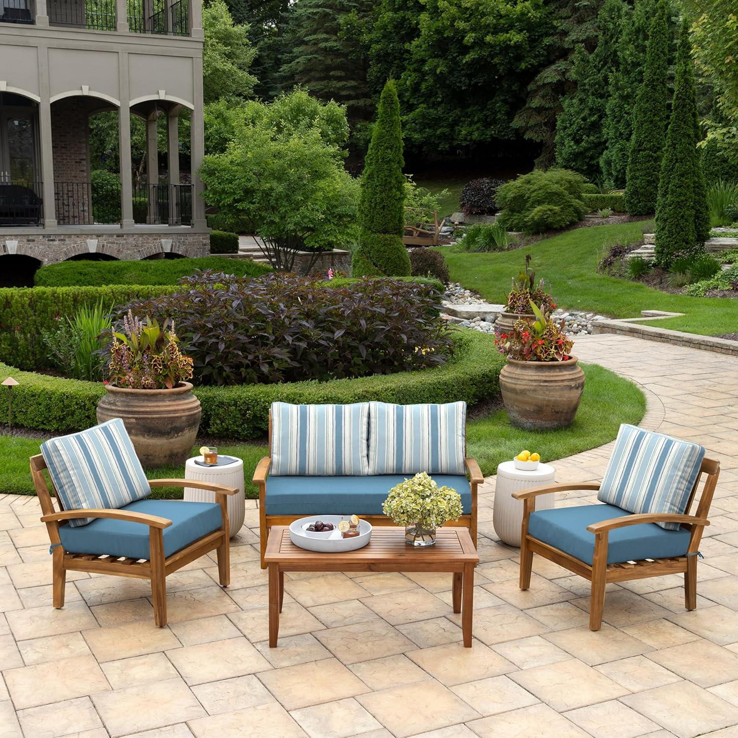 ARDEN Outdoor Loveseat Cushion Set, 48 x 24, Water repellent, Fade Resistant, Cushion Set for Couch, Bench, and Swing 48 x 24, French Blue Linen Stripe
